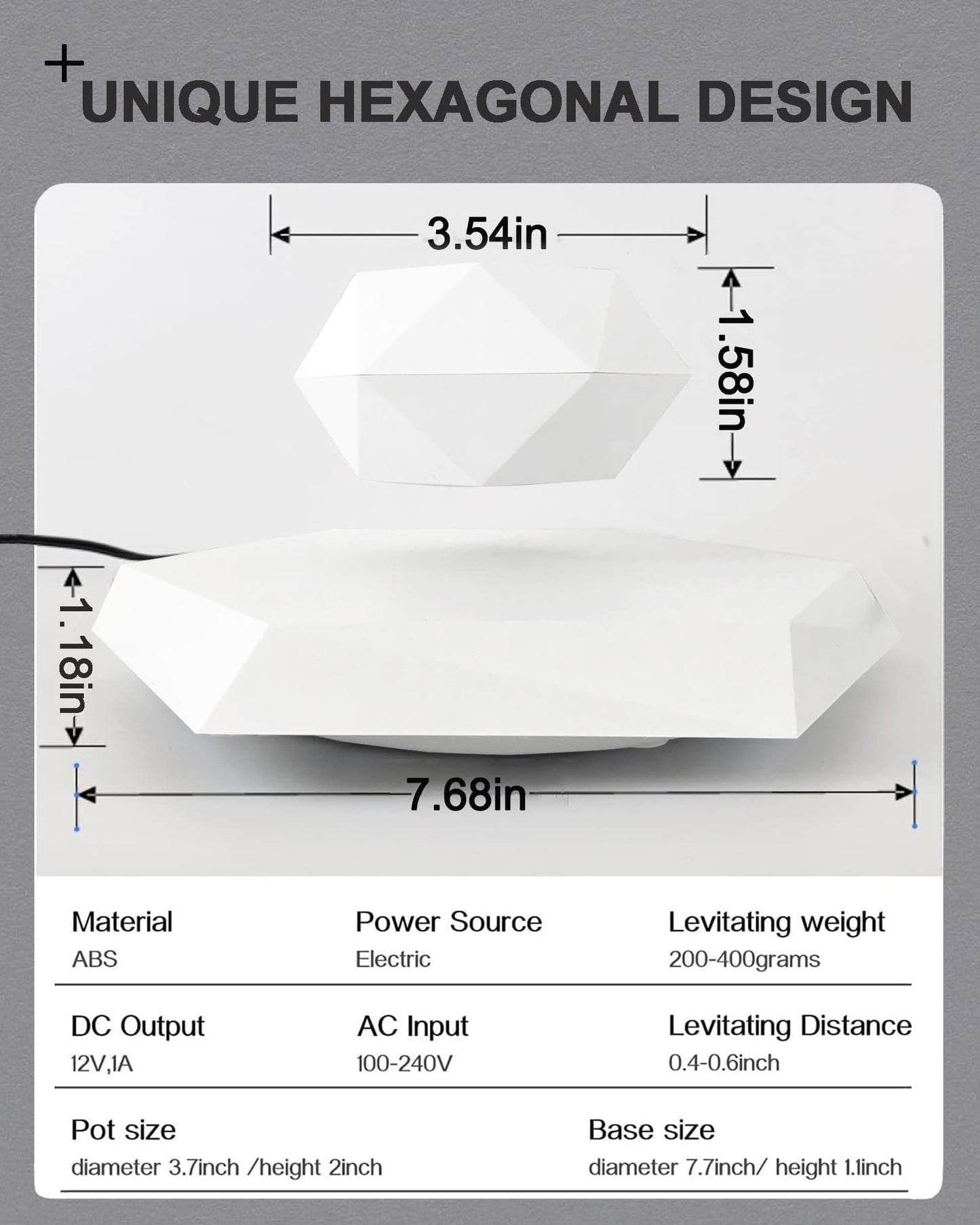 Levitating Plant Pot, Floating Plant Pot for Air Bonsai Planter, Magnetic Levitating Flower Pot Planter for Office Home Decoration, Ideal Home Gift for Halloween Thanksgiving Christmas (White)