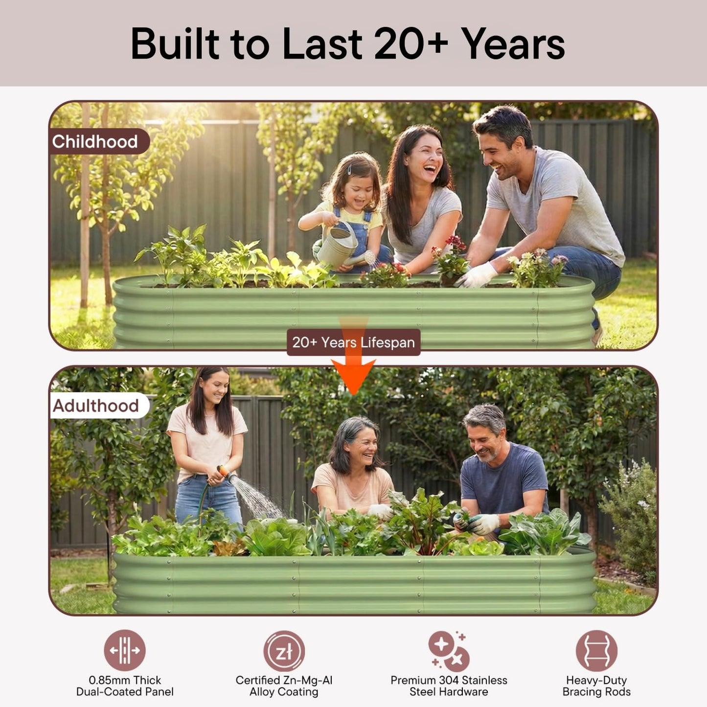 Annoell 6x2x1.5 ft Galvanized Raised Garden Bed, 18" Tall Metal Raised Planters for Outdoor Plants, Vegetables, Herbs, Above Ground Raised Garden Bed Kit for Small Space Gardening - Sand Beige
