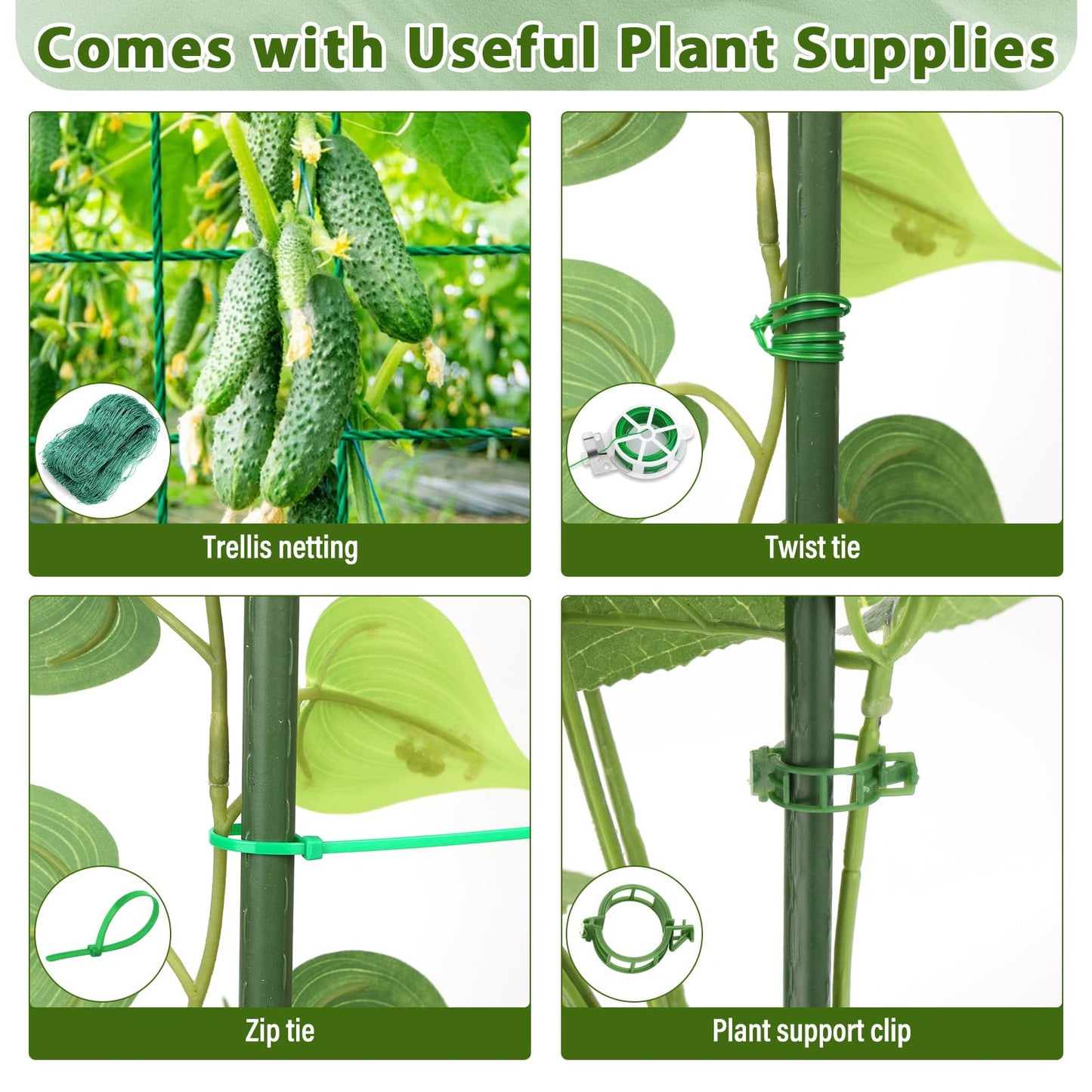 Cucumber Trellis for Garden, Upgrade U-Shaped Metal Garden Trellis Plant Grow Support Frame for Climbing Plants Vegetable Flower Fruits Vine Raised Bed with Netting, Instruction, Garden Tools, Green