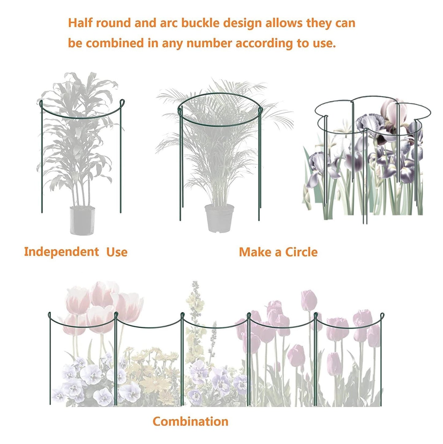 12 Pack 24 Inch High Plant Stake,Garden Plant Support,Half-Round Peony Cage Plant Ring Hoop