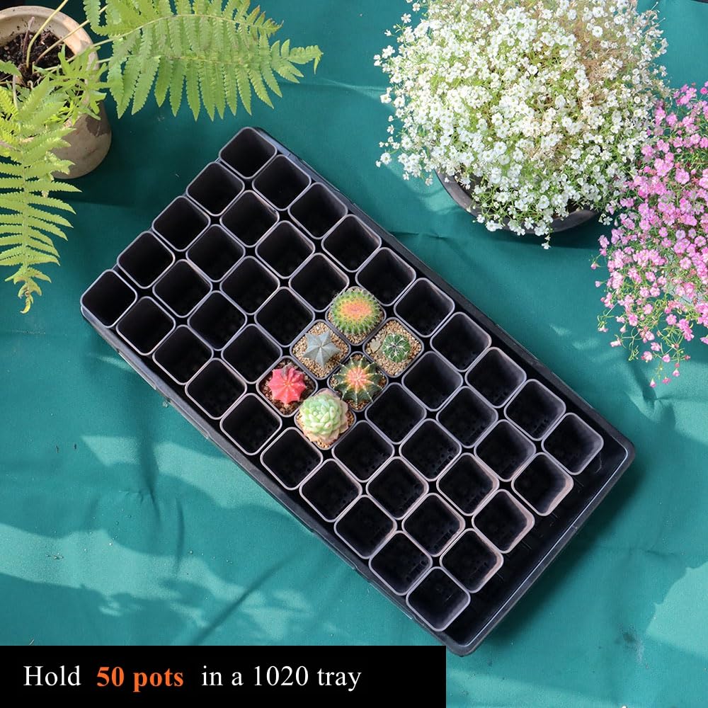 BangQiao 180 Pack 1.95 Inch Tiny Gray Plastic Square Nursery and Seedling Pot, Mini Deep Transplant Seed Starter Planter with Drain Hole for Germination, Herb, Succulent