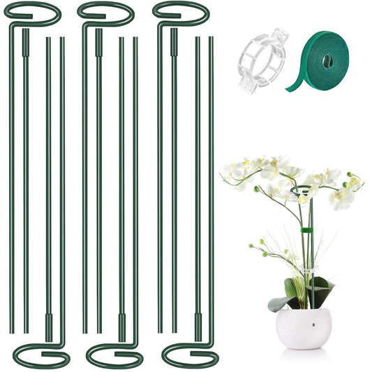 MAFONE 6 Pack 24inch Plant Support Stakes,Plant Stick for Two Sizes(12 or 24Inch) Garden Single Stem Flower Support Stake Plant Cage Support with 20pcs Clips and Plant Ties for Tomato Orchid Lily