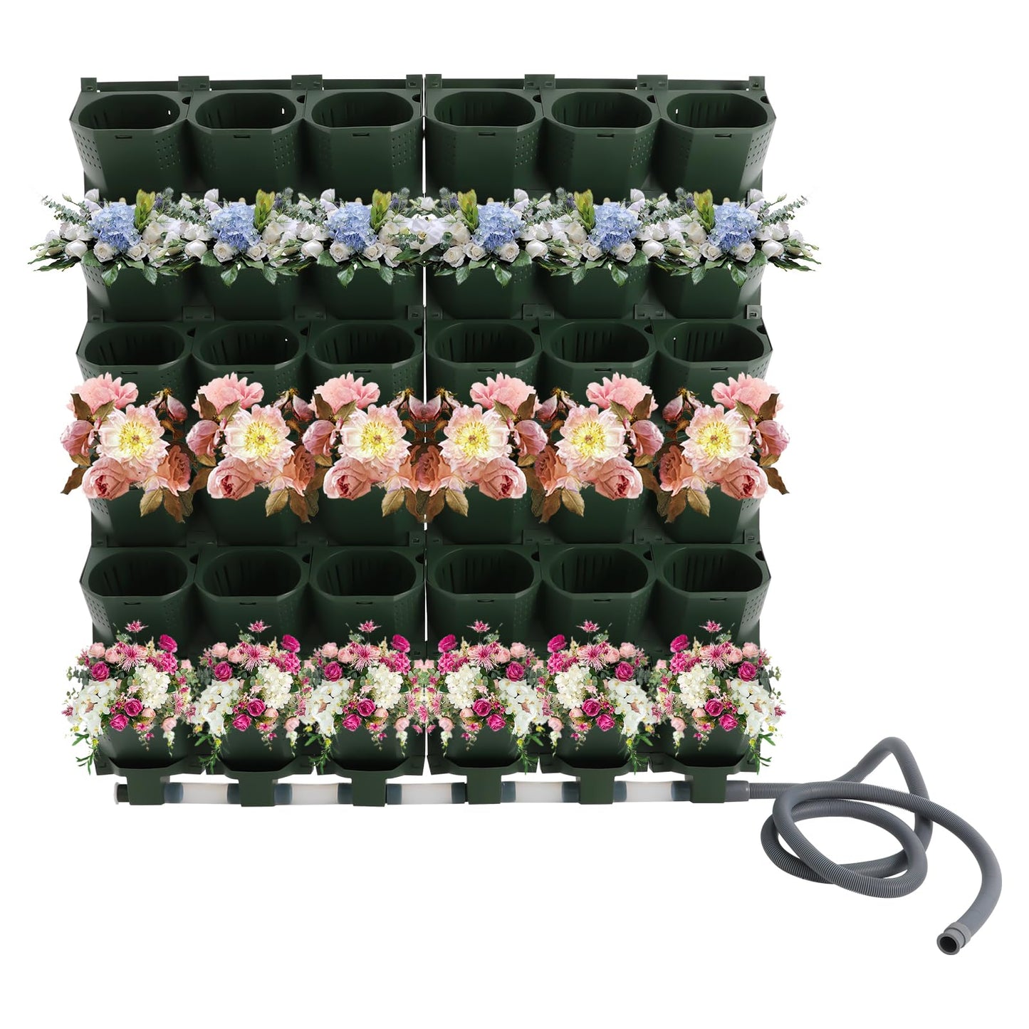 Liffshsy Wall Mounted Vertical Garden Planter, 6 Row 36 Planters Self Watering Garden Growing System with Timer, Indoor Outdoor Flower Pot Holder for Herbs Vegetables Fruits (Dark Green)