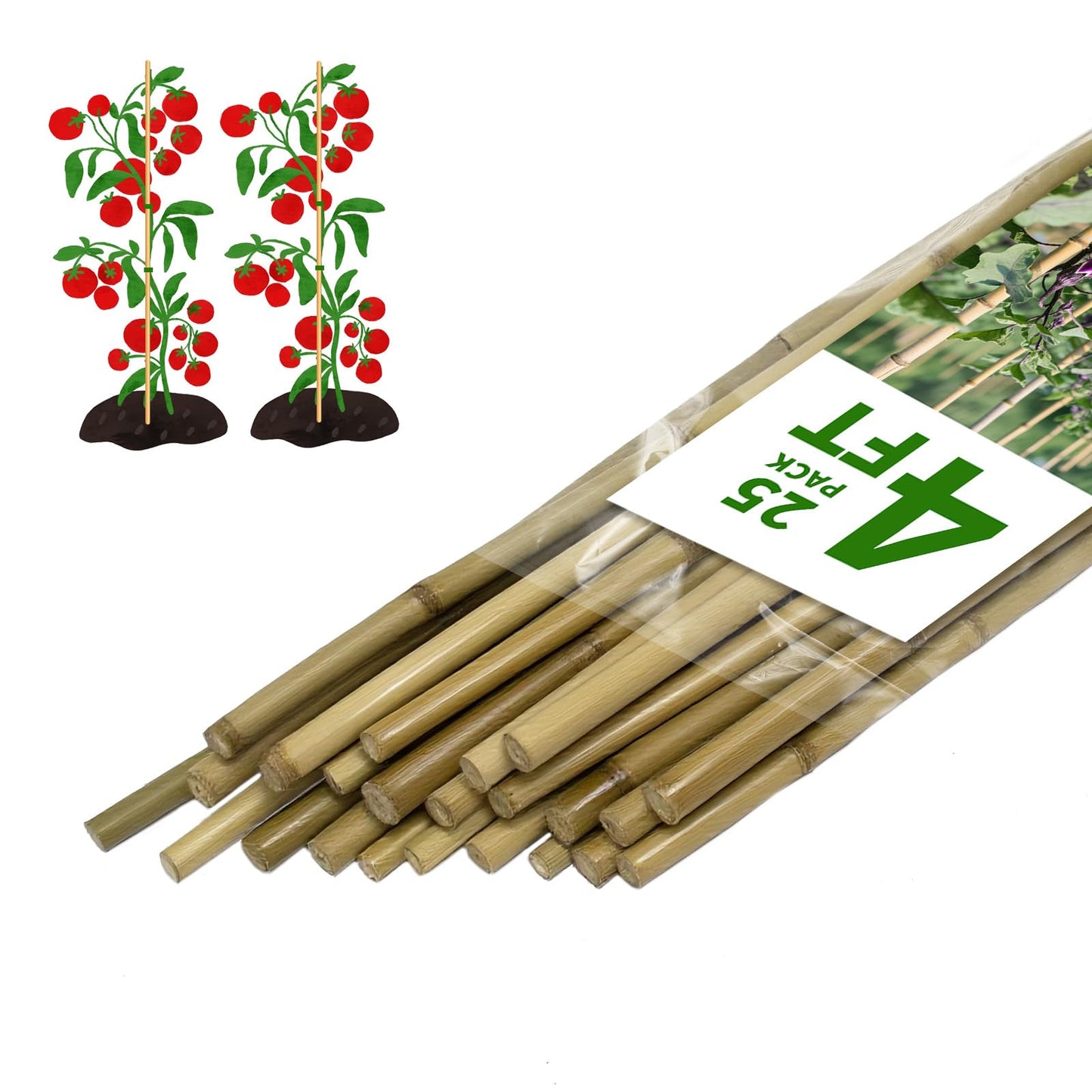 Plant Stakes, 25 Pack 4FT Natural Garden Bamboo Sticks, Plant Support Stakes for Indoor & Outdoor Plants, Orchid Tomato Vegetable Stakes for Garden