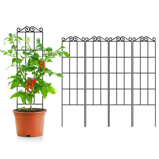 ARIFARO 47'' Metal Garden Trellis for Climbing Plants,(Pack of 4) Indoor/Outdoor Sturdy Plant Trellis for Potted Plants,House Plants, Climbing Vines, Black