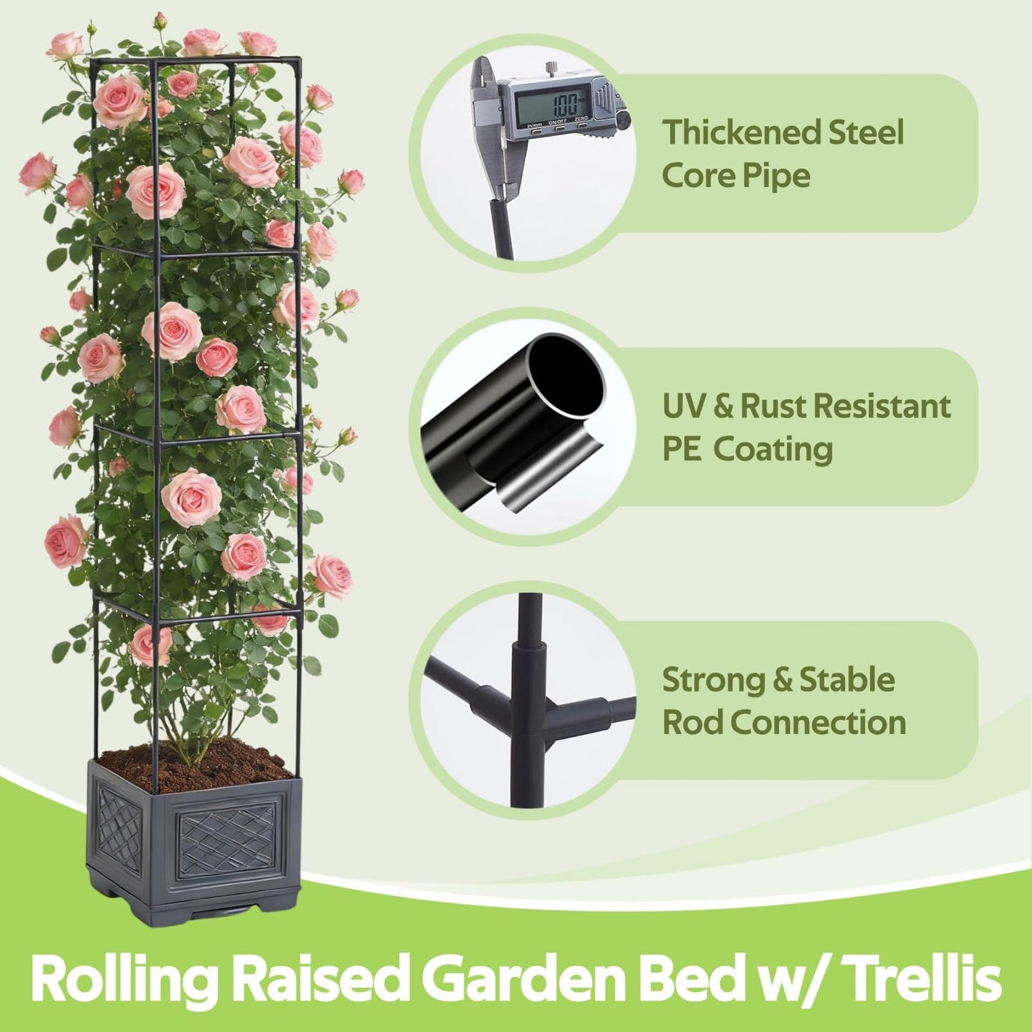 Jesosia Tomato Planter Box with Trellis - Self-Watering Rolling Raised Garden Bed with Tomato Cages for Climbing Plants - Tomato Pots with Cage Plant Support for Flower Vegetable Vine Indoor Outdoor