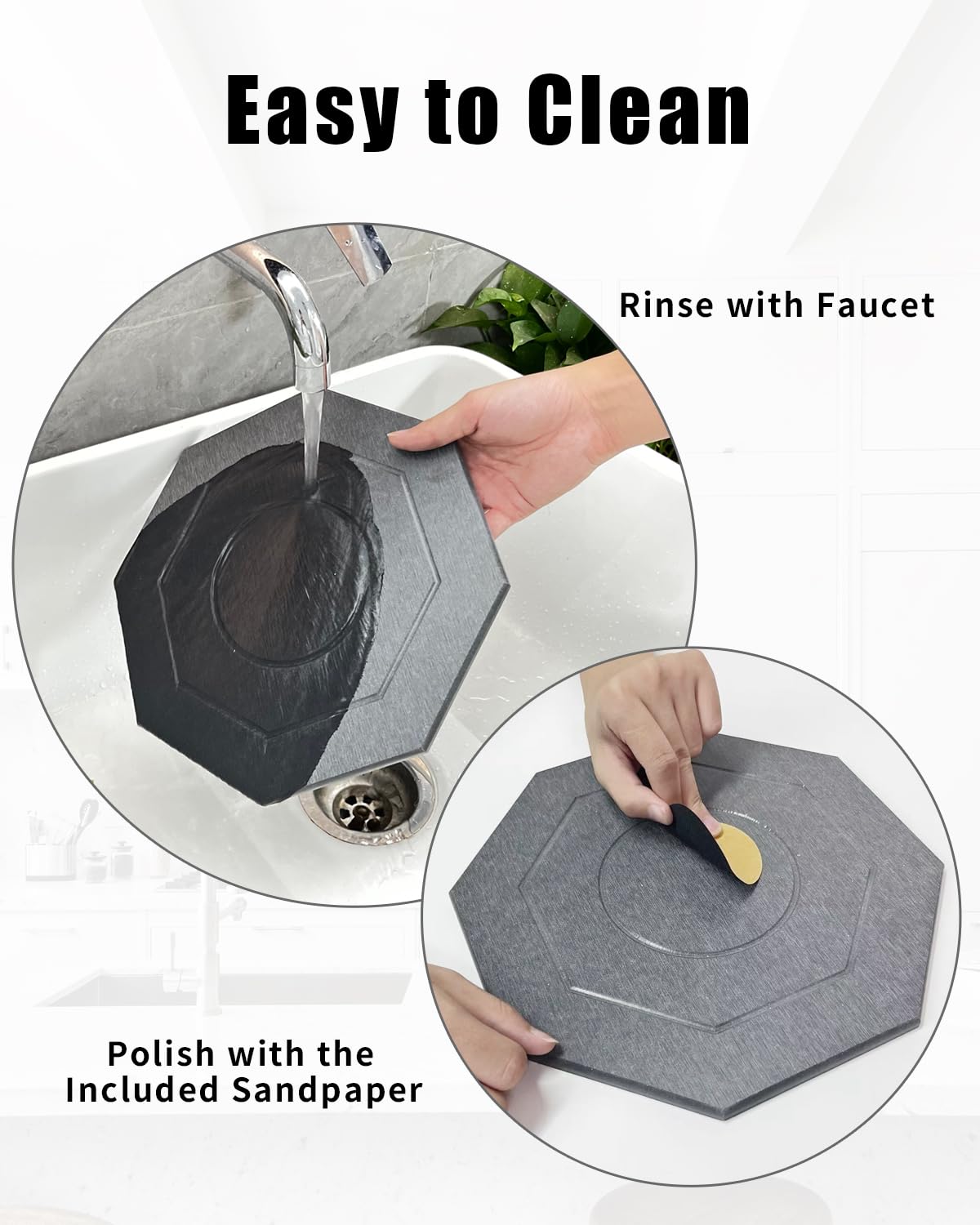 TBEECOZY Diatomaceous Earth Plant Saucer Instant Dry, 2 Pack 8 inch Super Absorbent Plant Trays for Pots, Plant Water Catcher Tray, Plant Drip & Drainage Tray for Indoor, Gray