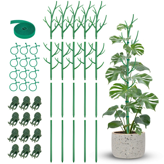 NiHome 50" Plant Support Stakes 5-Pack for Indoor & Outdoor Garden Climbing Plants Enhances Upright Growth - UV-Resistant, Non-Rotting Plastic Natural Branch Look for Pothos, Clematis, Ivies (Green)