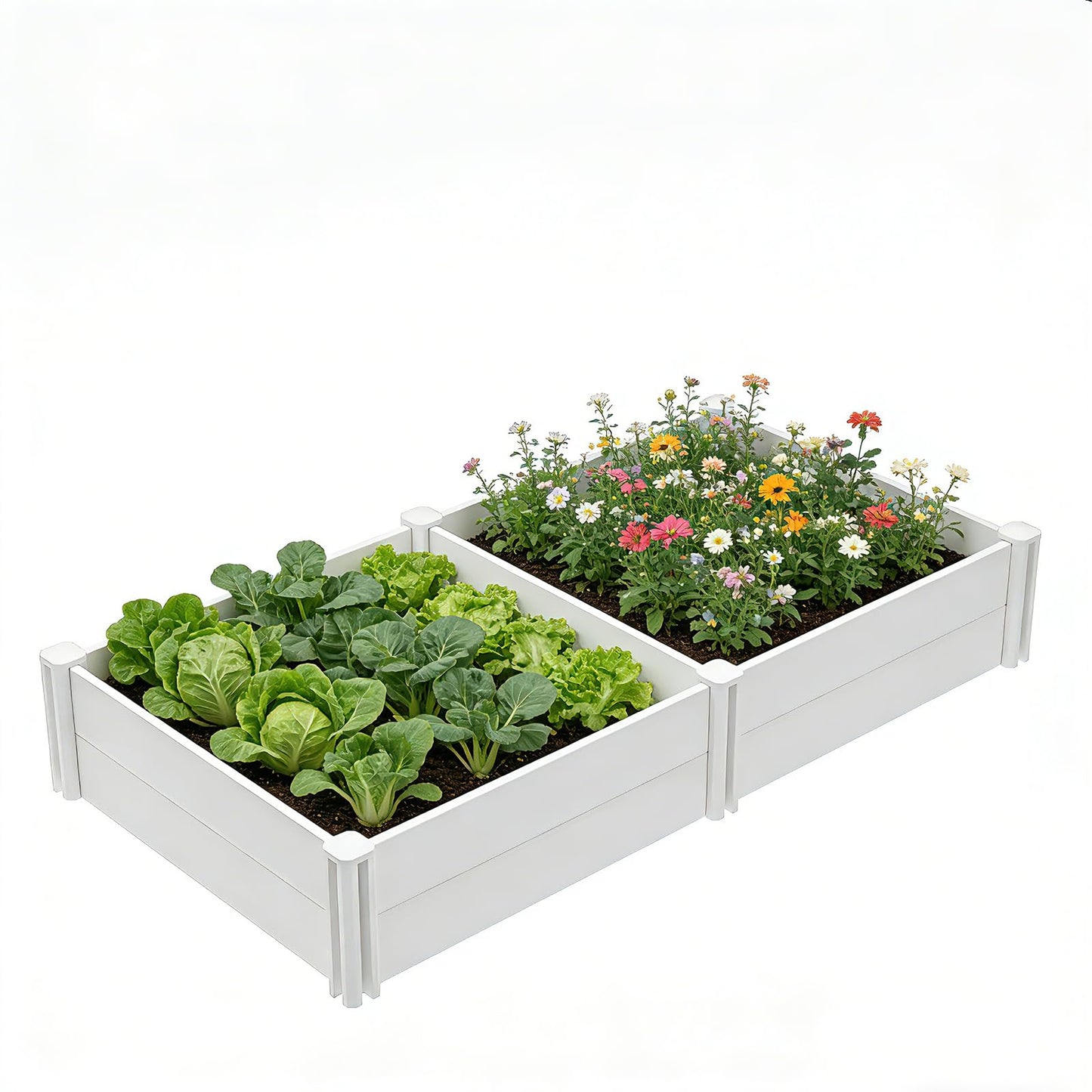 AochiRise 8'x4'x12 Large Vinyl Raised Garden Bed | Screwless Modular Planter Box with Open Bottom | Rust-Proof Outdoor Above Ground Bed for Vegetables, Herbs, Flowers & Whelping Pen