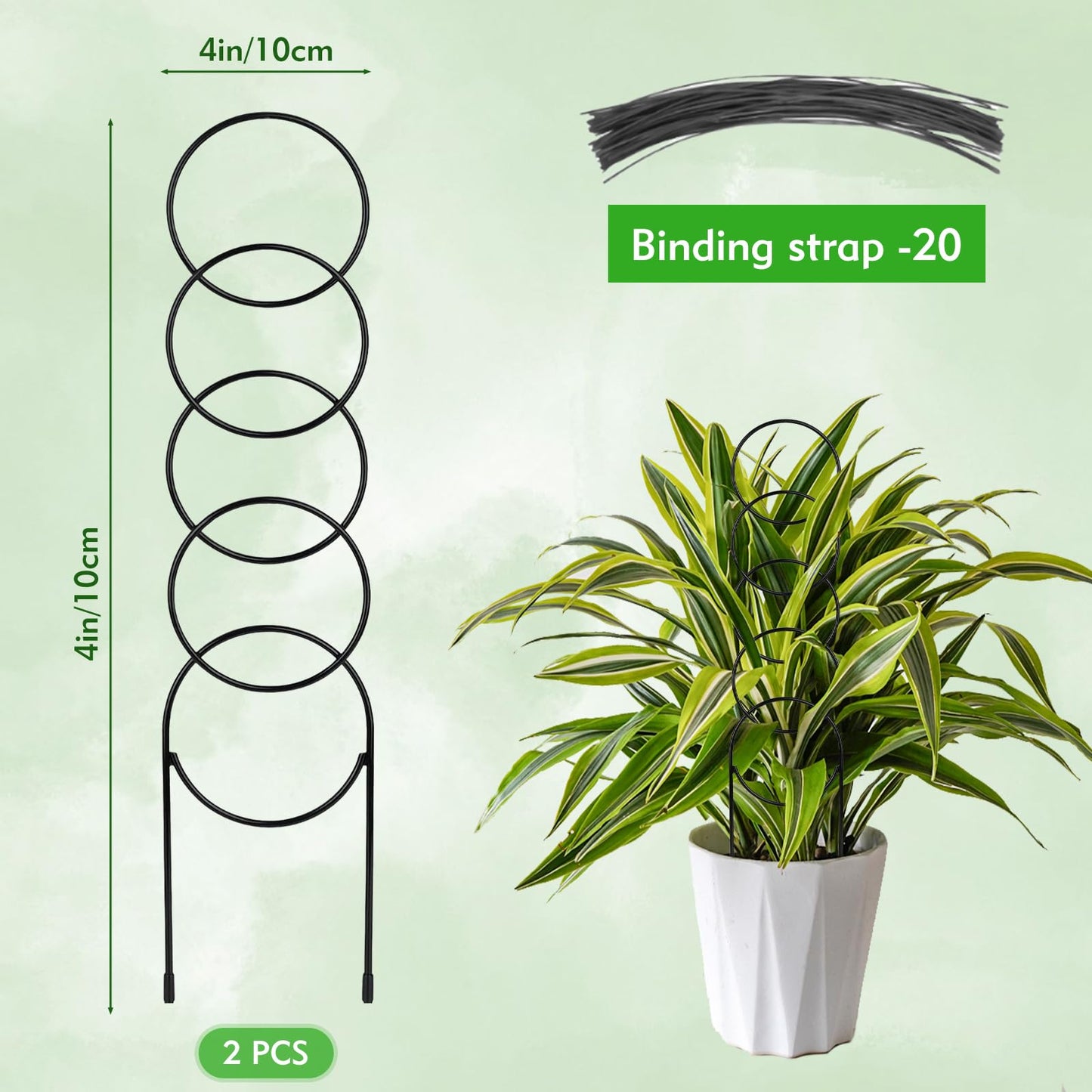 2 Pack Plant Trellis for Climbing Plants Outdoor, 4in x 17.5in Sturdy Stainless Steel Round Stackable Trellis for Potted Plants Indoor/Outdoor - Support for Vines, Flowers, Vegetables
