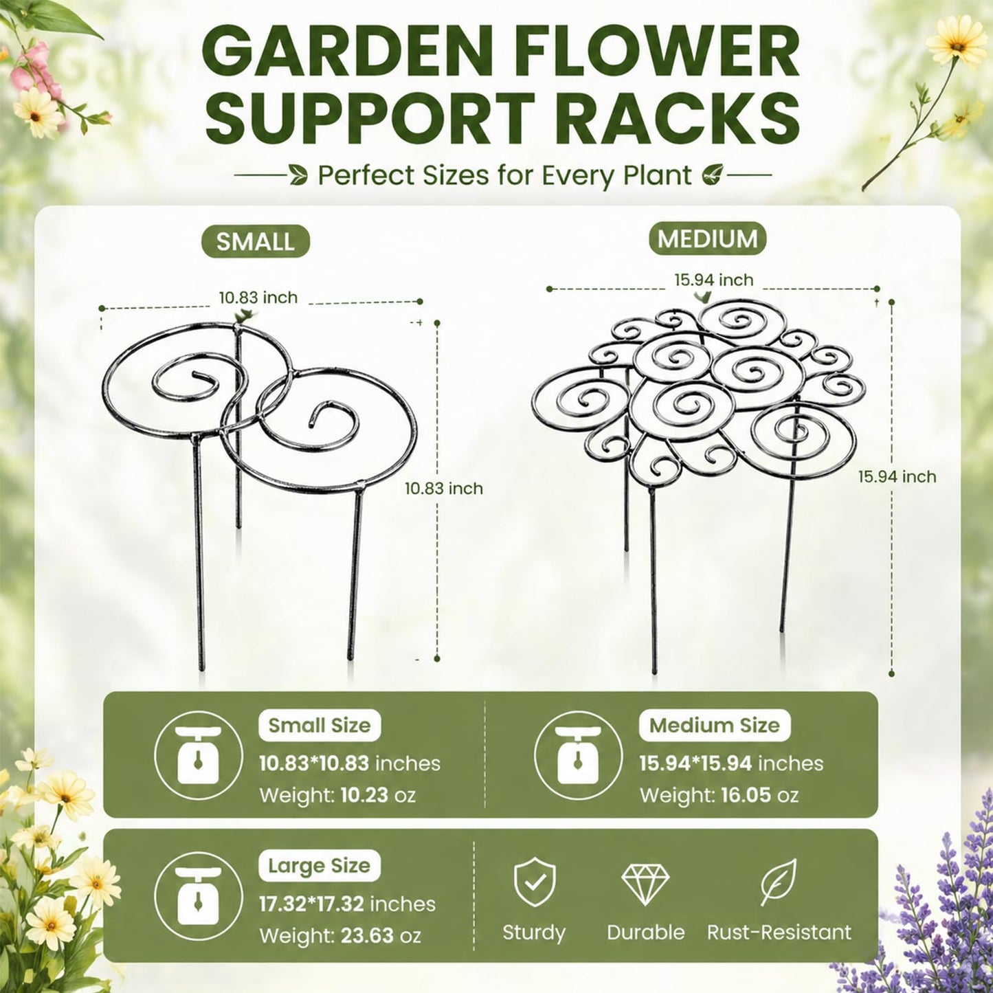 2026 Metal Plant Support Ring, Garden Plant Support Stakes, Peony Cage Stand, Indoor Pots, Flower Hoop, Decorative Grow Through Rings, Stackable Houseplant Stake, Outdoor Orchid Clip (M-2)
