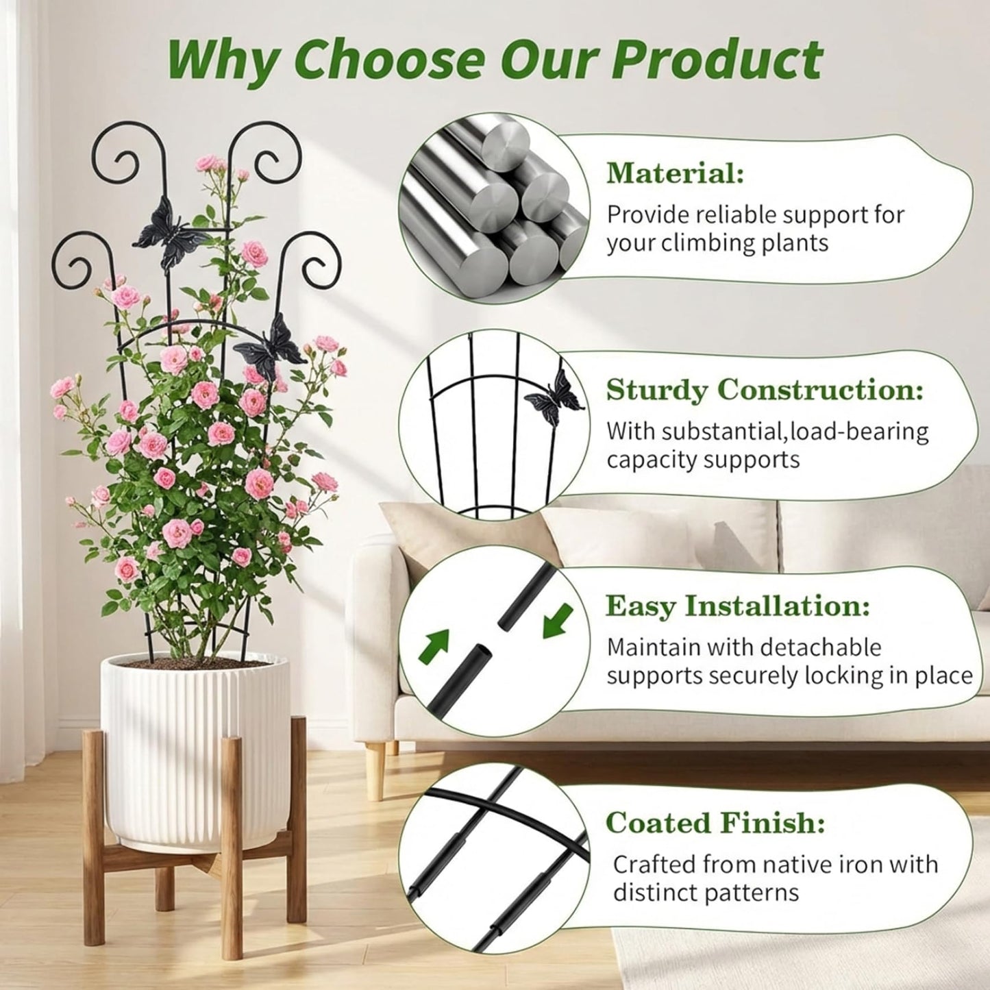 Xoeryoy 2 Pack Trellis for Potted Plants, 30 Inch Tall Butterfly Indoor Plant Trellis, Expandable & Rust-Resistant Metal Climbing Support for Vines, Indoor Outdoor Garden