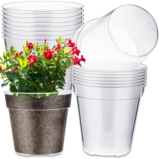 Maxcheck 16 Pcs Clear Nursery Pots with Drainage Holes Pack, Large Transparent Plastic Orchid Pots for Repotting Indoor Plants, Heavy Duty Planter for Monstera, Aroids, Root Observation (8+9 Inch)