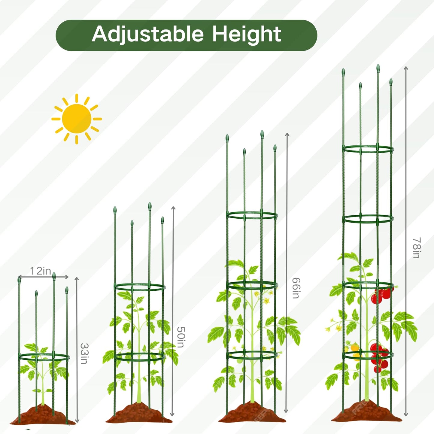 Wikdey Tomato Cages for Garden&Pots, 6 Pack 50" Plant Support Trellis for Tomatoes, Cucumbers, Beans | Heavy-Duty Steel with Rust-Proof Coating | Garden Stakes for Outdoor Indoor Plants