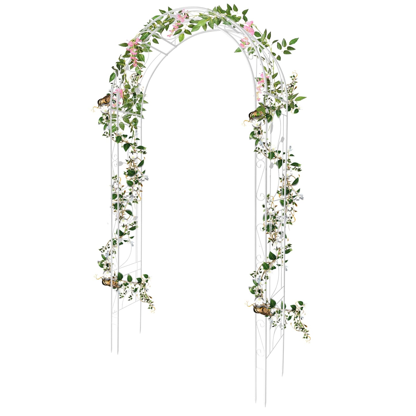 Metal Garden Arbor, 102.36" x 51.18" Heavy Duty Metal Garden Arch Trellis for Climbing Plants, Decorative Archway Wedding Arch Frame for Patio, Backyard, Patio, Lawn, Pathway, White