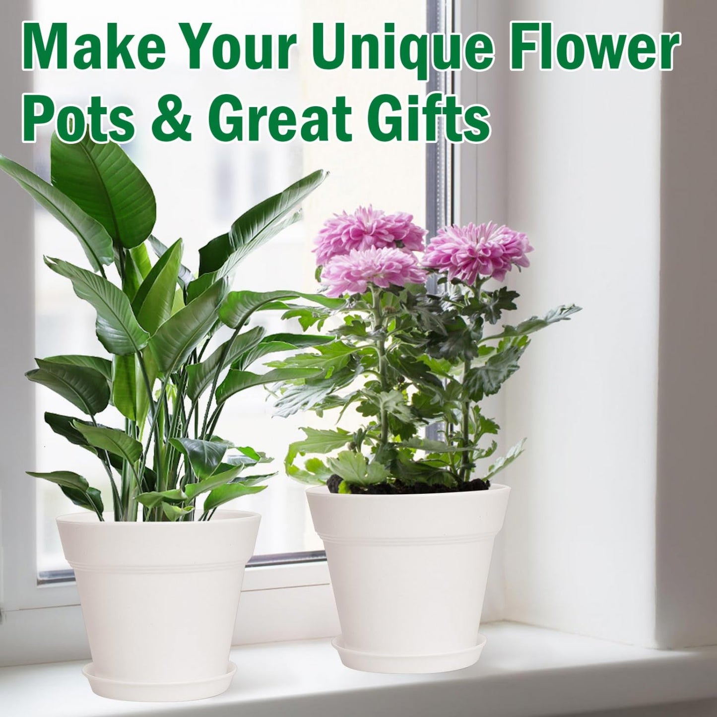 June Fox 60 Pack Small Plant Pots Indoor 4 Inch Plastic Planter with Drainage Holes and Saucers Premium Decorative White Plant Pot for Succulent, African Violets, Flowers, Plants