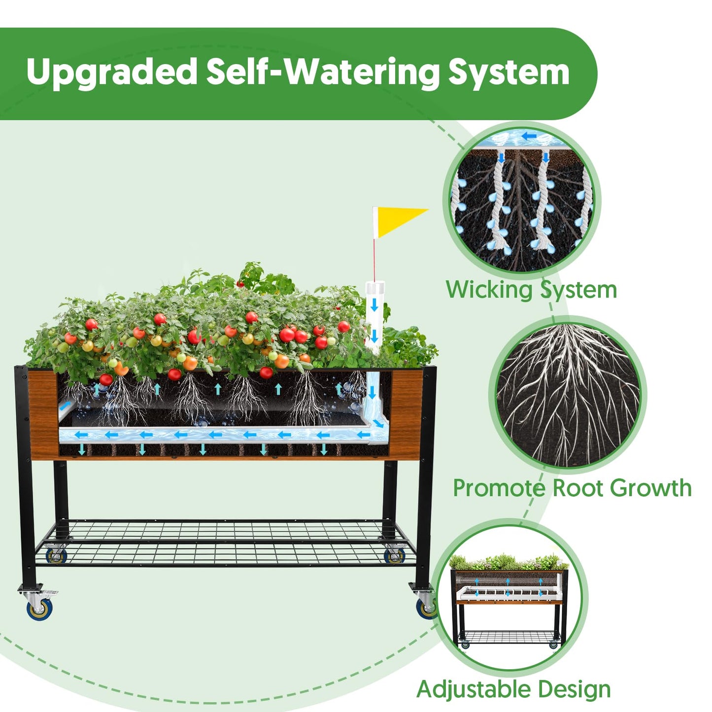 The Home Cult Raised Garden Bed with Legs and Wheels, Self-Watering Planter Box, 48x24x30 in Elevated Raised Bed with Drainage Hole, Built to Withstand Sun, Rain, and Wind for Up to 2 Years