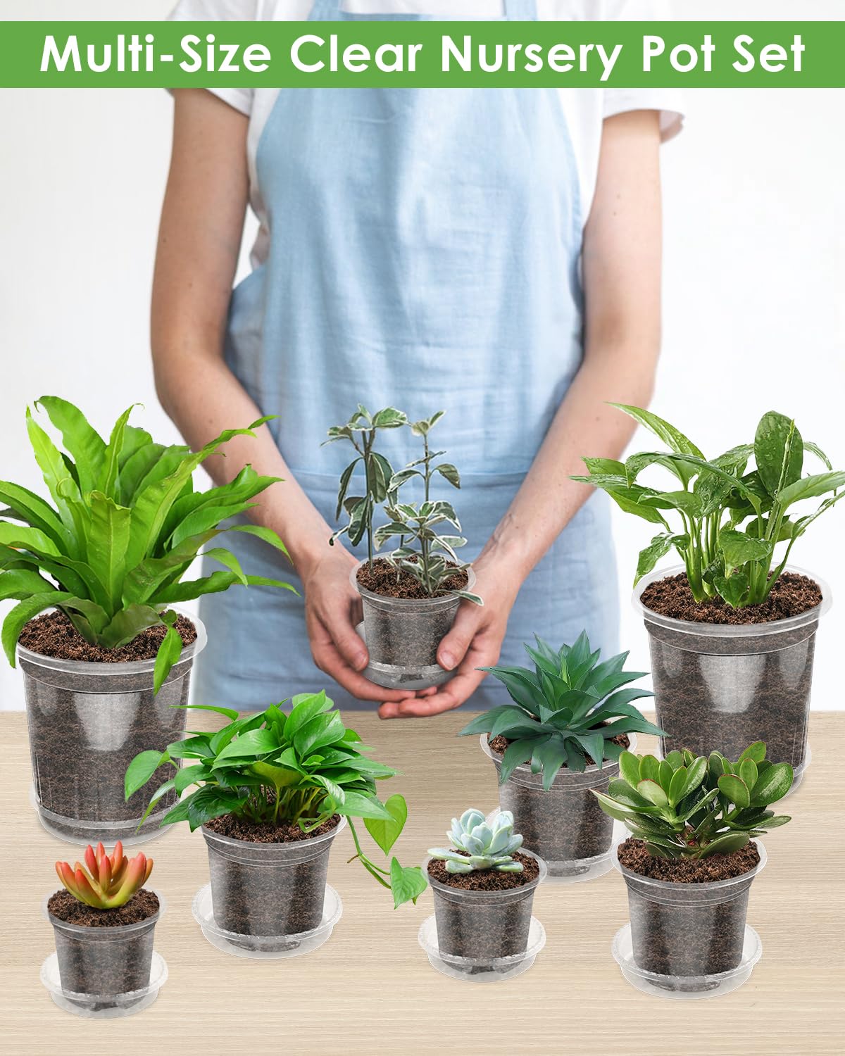 PACETAP 20Pack 6.5/5/4 Inch Reinforced Clear Nursery Pots with 20Pack Sacuers, Thickened Plastic Plant Pots with Drainage Holes, Transparent Plants Seed Starter Pot for Indoor Outdoor Garden