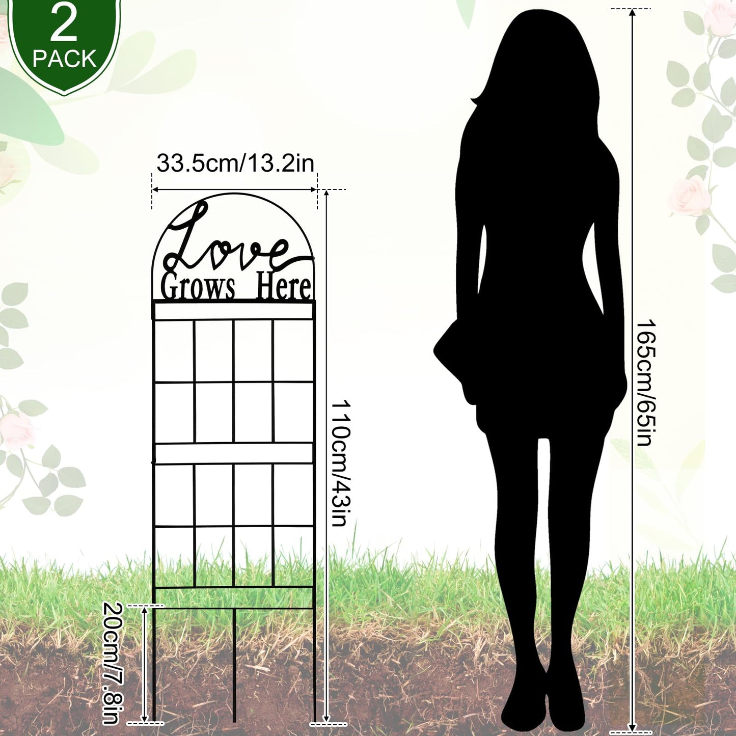 CraftyDream 2 Pcs 43" Metal Garden Trellis for Climbing Plants Outdoor Heavy Duty Black Rustproof Coated Garden Trellis Climbing Plant Support Decorative for Plant Outdoor House Patio Flower Vegetable