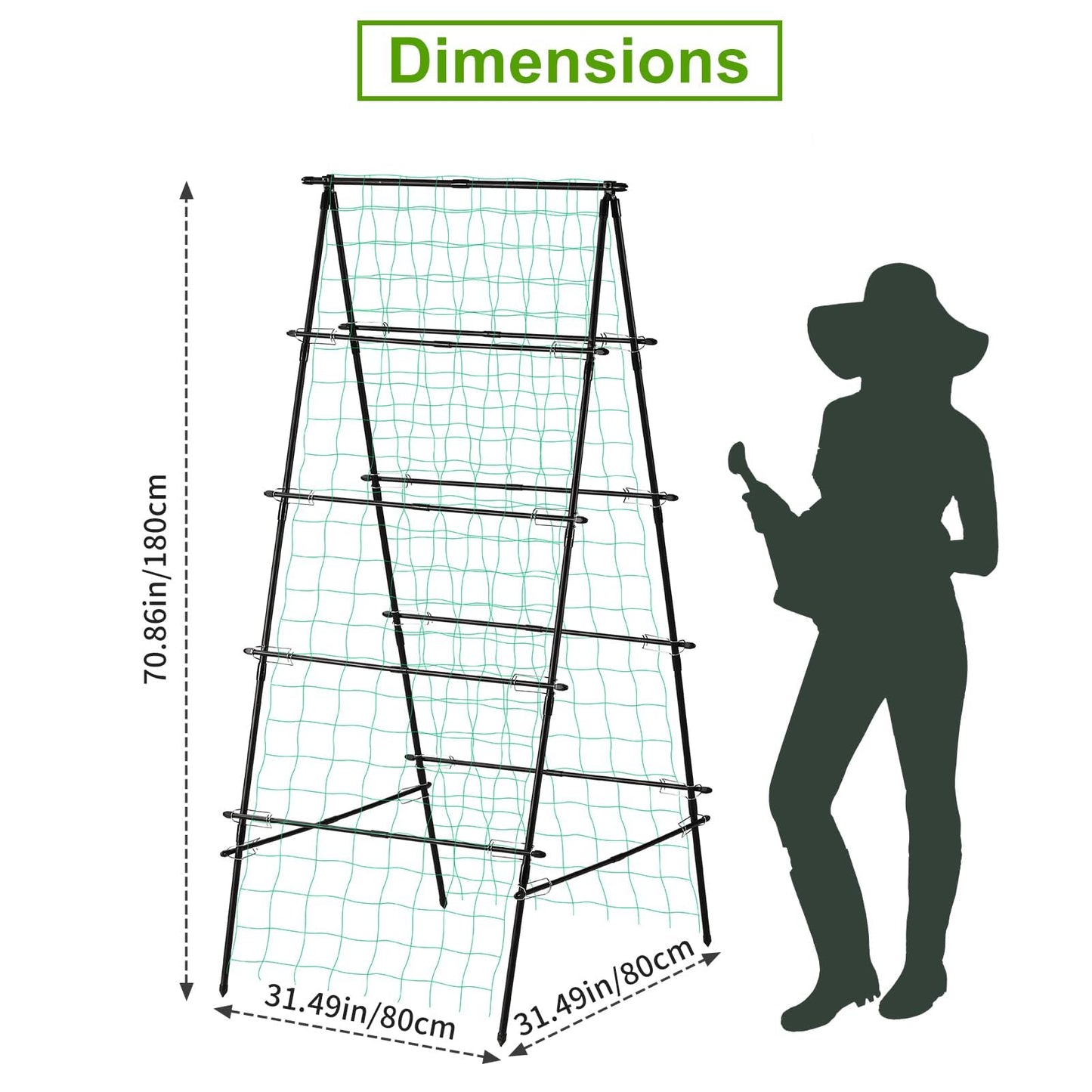 Yotoworth Garden Trellis for Climbing Plants, 71" H x 32" W Metal A-Frame Cucumber Trellis Outdoor Fruits Watermelon Plants Vegetable Tomato Squash Peas Beans, with Netting, Black