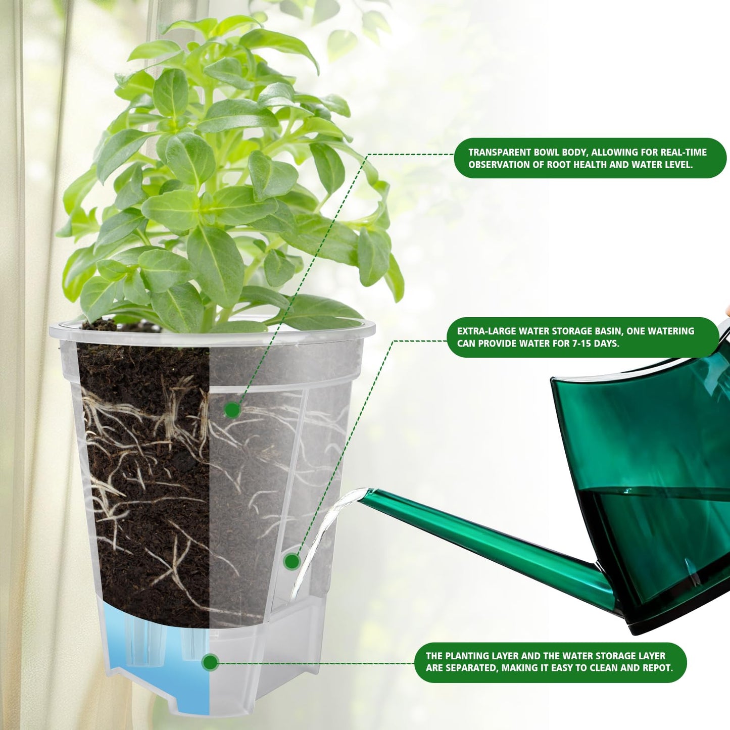 Cdd's Path Large Naked Root Planter Self Watering Pots Set with Holes for Indoor/Outdoor Plants, Planter Pot with Watering Hole/Reservior and Air Pipes (Clear, 8 inch-5 Pack)