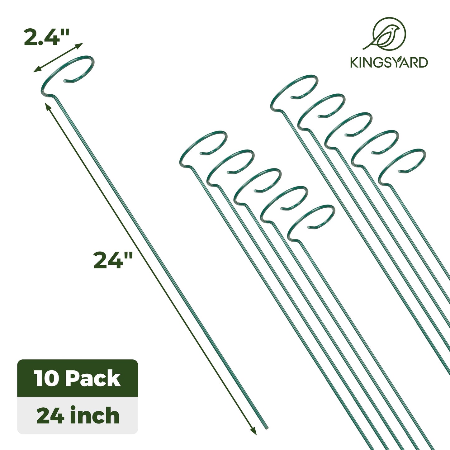 Kingsyard 24 Inch Plant Support Stake - 10 Pack, 4.5mm Thick All Metal Garden Plant Stakes Plant Prop for Single Stem Flowers Dahlia Amaryllis Orchid Lily Rose Peony Tomatoes Gladiolus
