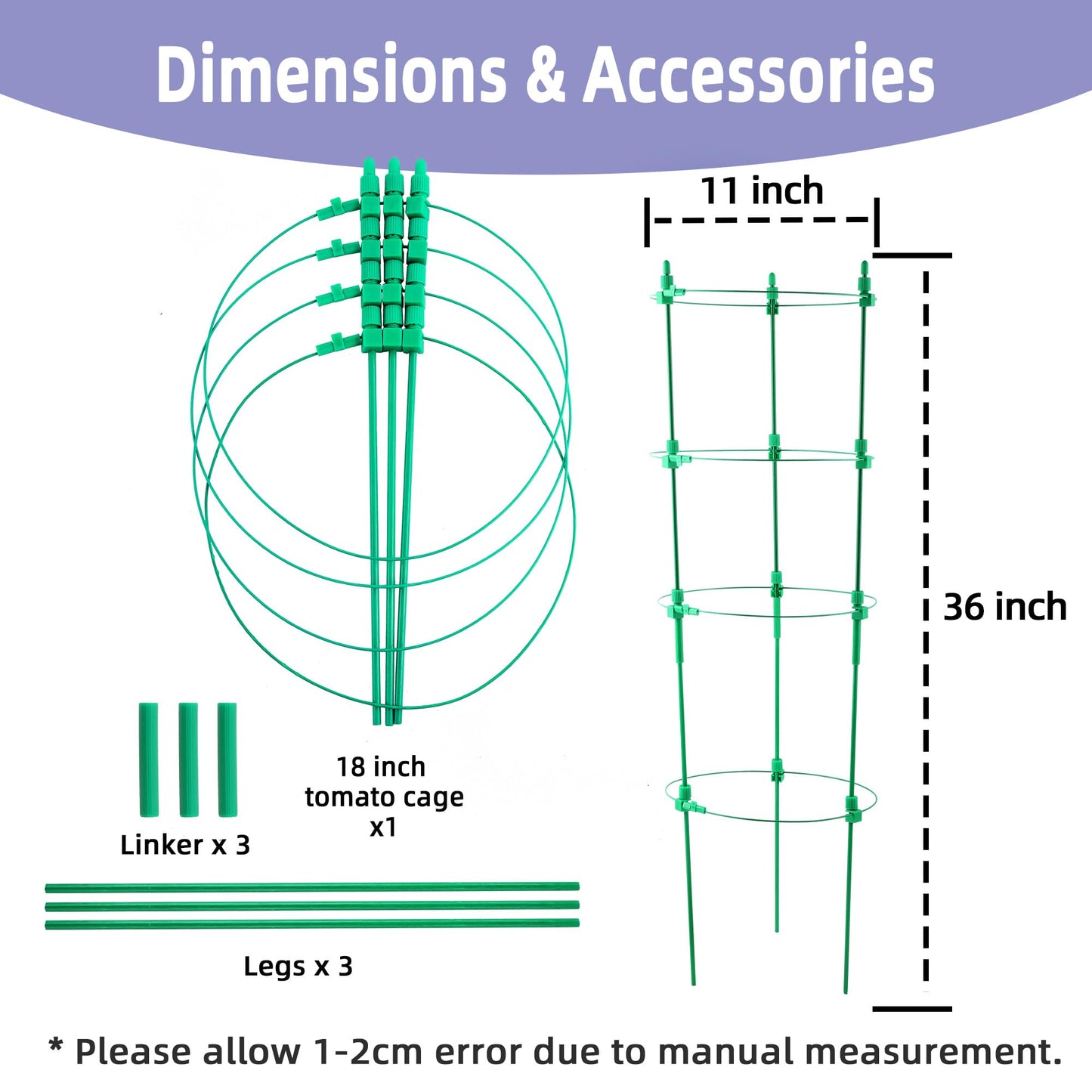 Tomato Cage for Garden- Upgrade 36 Inches Adjustable Plant Support Cage,Cucumber,Rose,Flowers,Fruit,Trellis for Climbing Plants Outdoor/Inodoor(4 Pack)
