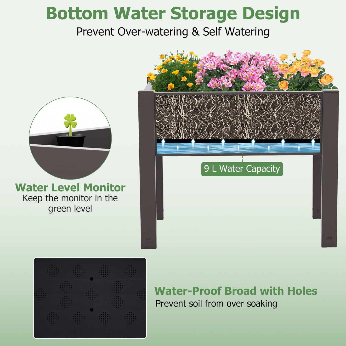 Toolsempire Raised Garden Bed Outdoor, Elevated Planter Boxes with Legs & Water Level Indicator, Garden Box Self-Watering Raised Beds for Gardening, Balcony & Deck (Coffee)