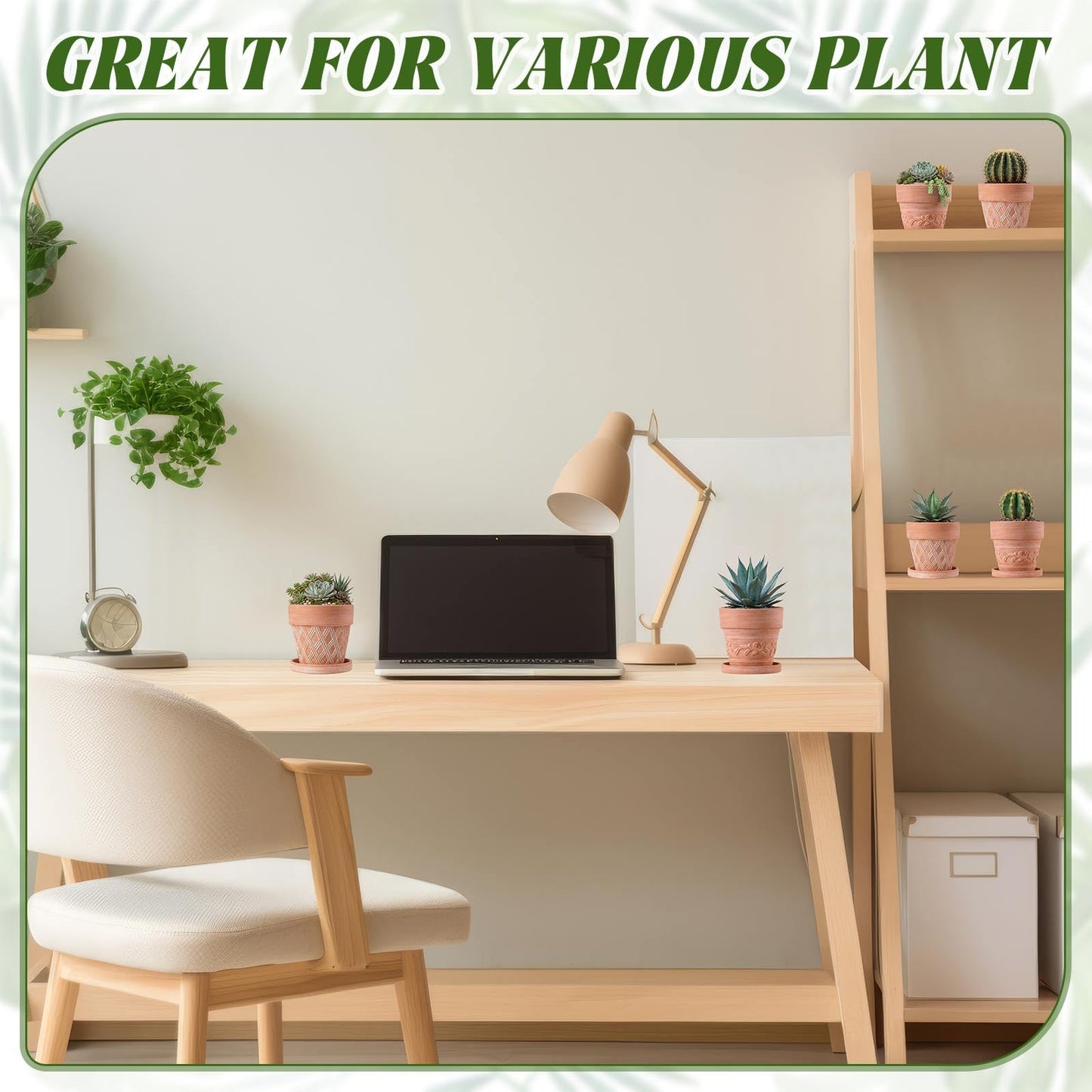 Maxdot Set of 6 Embossed Succulent Pots 4" Small Terracotta Pots with Drainage Hole Saucer Mini Rustic Clay Succulent Planter Pot Decorative Ceramic Cactu Flower Pot for Indoor Outdoor(Lattice Leaf)