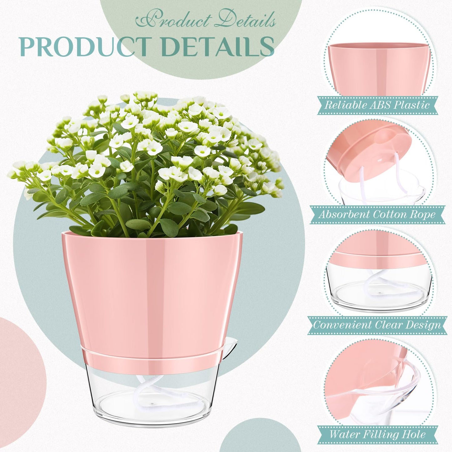 Funnymoom 6 Pack 6 Inch Self Watering Plant Pots Self Watering Planters with with Visual Reservoir and Drainage Hole Plastic Flower Pots for Indoor Plants African Violets Flowers