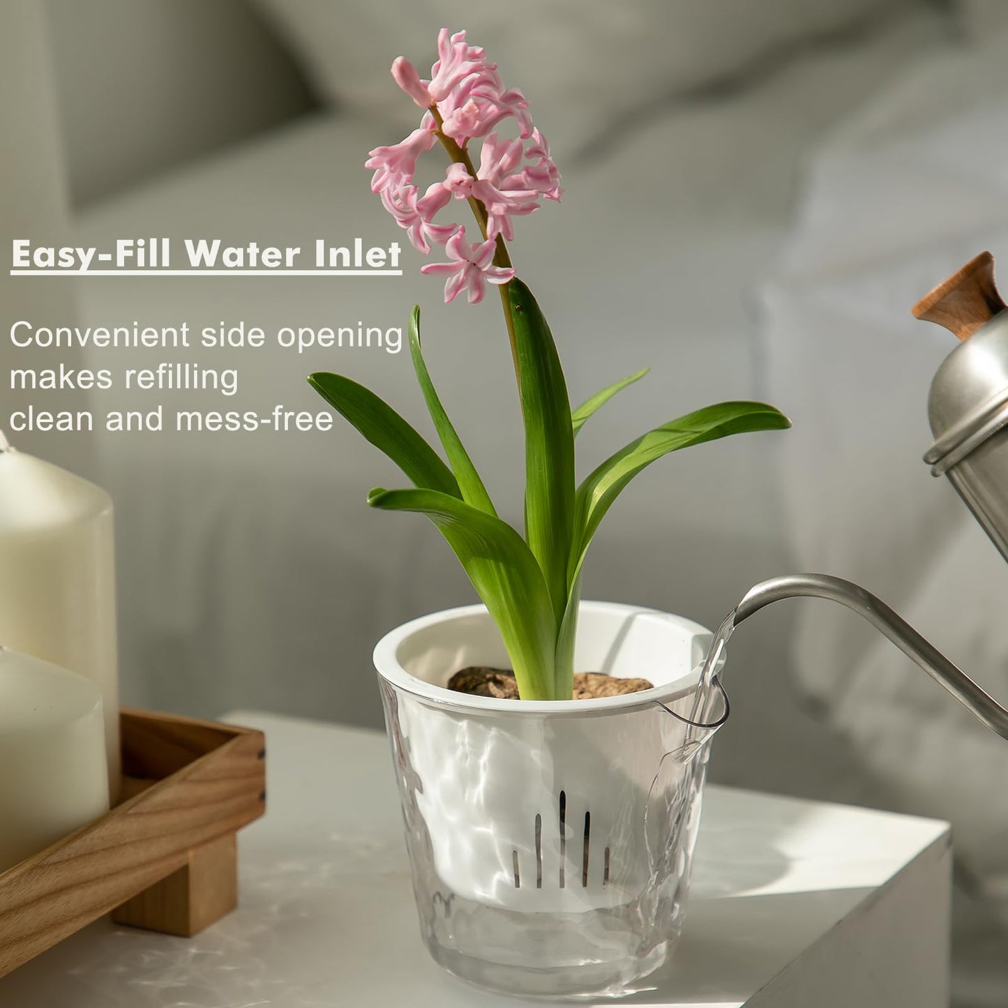 4 Inch Self Watering Plant Pots for Indoor Plants 10 Packs African Violet Pot, Self Watering Planters for Herb, Orchid, Devil's Ivy, Flower Houseplant Planters, Clear Plant Pots, White