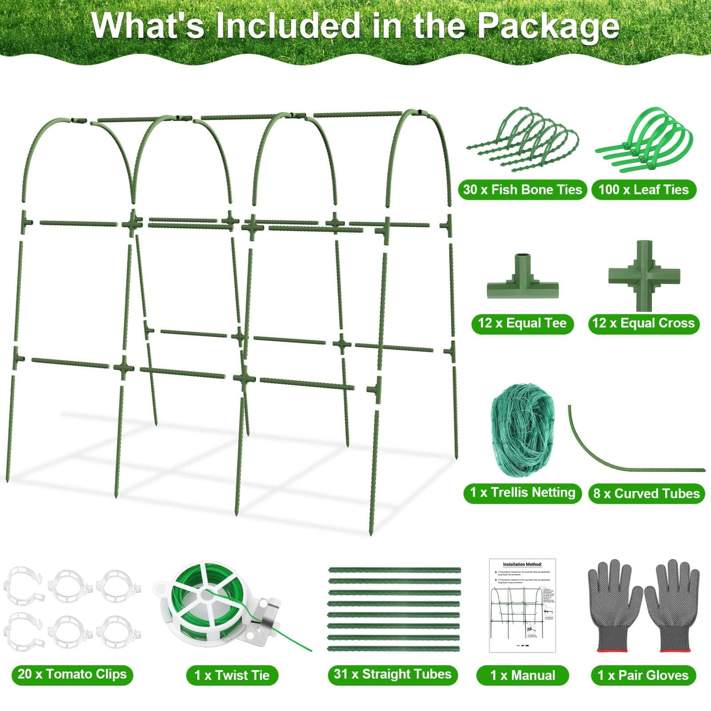 Cludoo Cucumber Trellis for Raised Bed Garden, U-Shape Arch Trellis for Climbing Plants Outdoor, Metal Vegetables Trellis with Netting, Garden Trellis for Cucumber Plants Sweet Pea Bean Grape