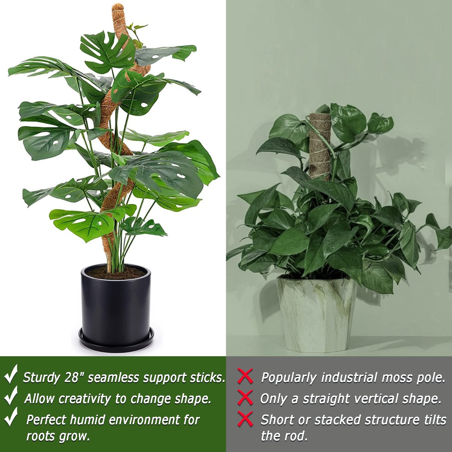 Moss Pole Set, Bendable Moss Pole for Plants Monstera, Tall Moss Poles for Climbing Plants Indoor, Large Handmade Coco Coir Plant Pole Sticks Support Stakes for Potted Plants, Pothos