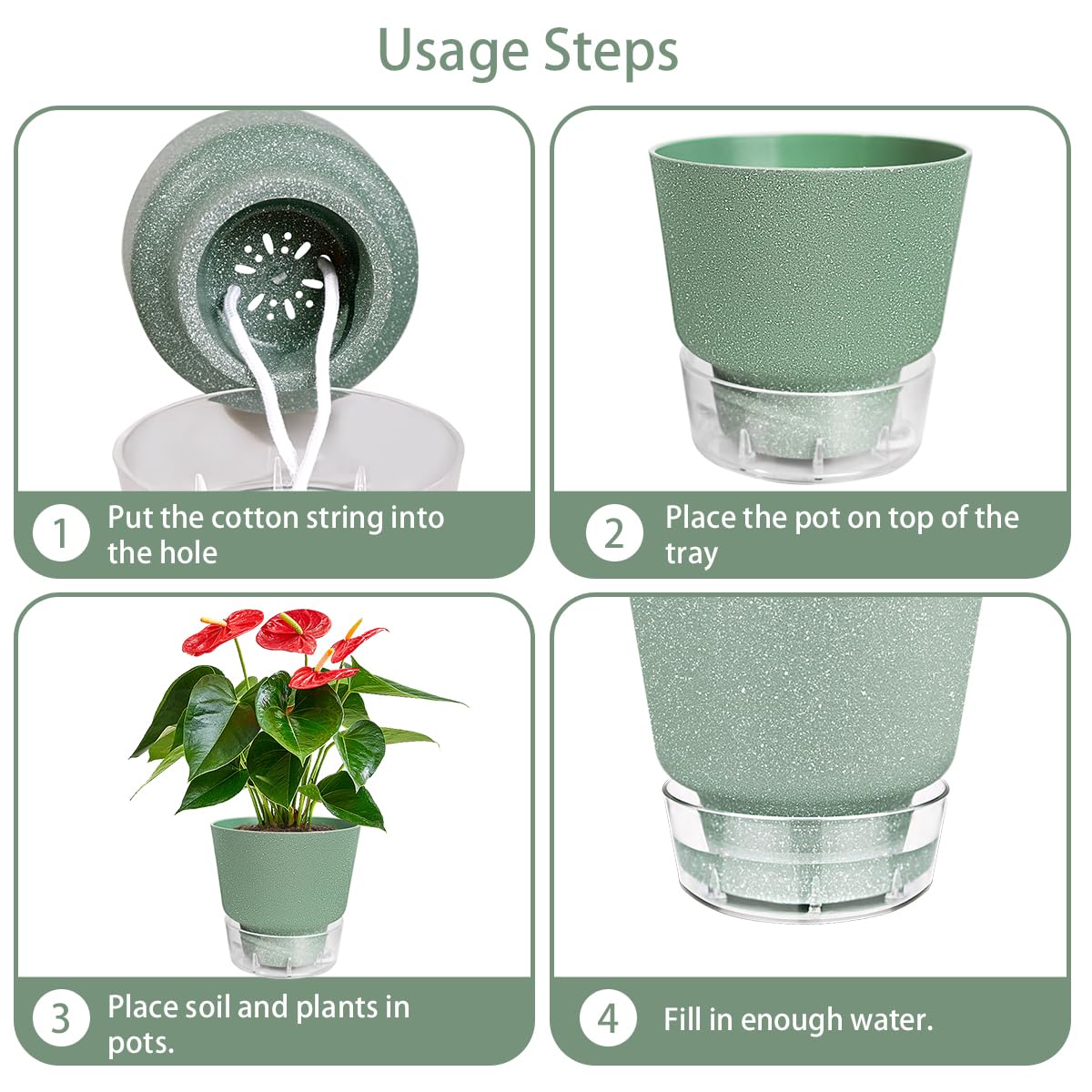 HYNZ 6-Inch Self-Watering Plant Pot with Visual Reservoir and Drainage Hole, Set of 5, Plastic Flower Pots, Planting Pot for Indoor Outdoor Plants (Frosted Mixed Color)