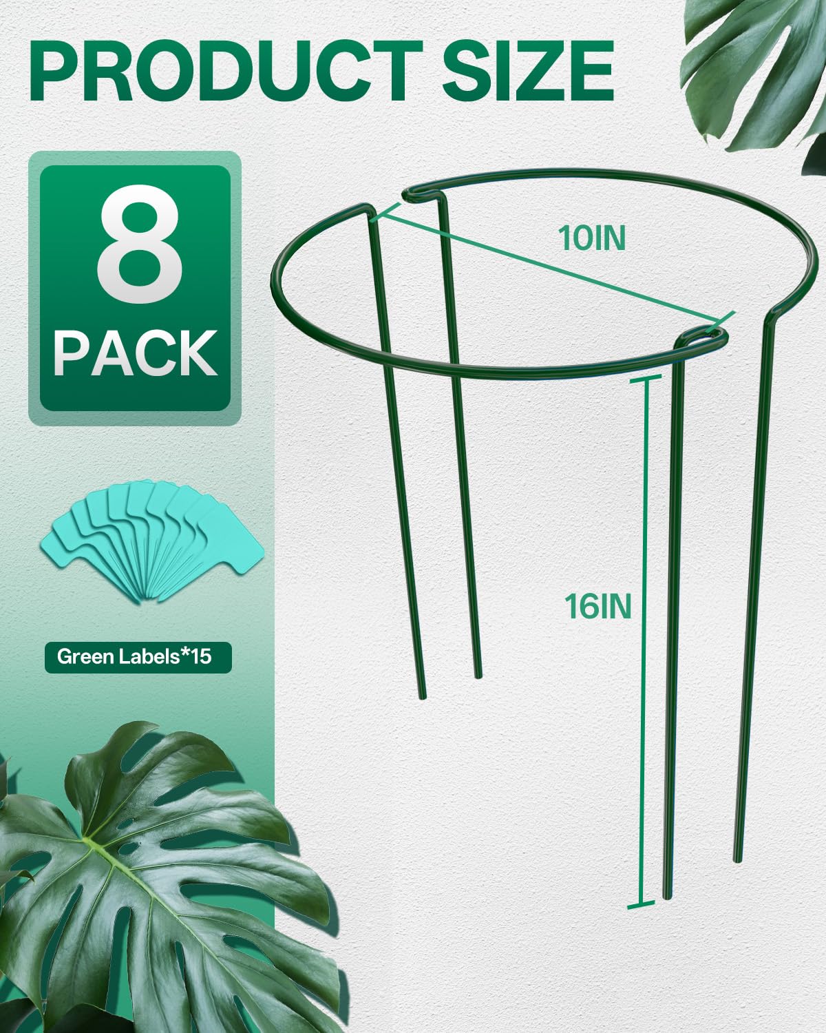 Breeze Touch 8 Pack Plant Support Stakes, 16 Inch Plant Stakes for Outdoor Plants, Peony Cage with 15 Pcs Green Lables, Peony Cages and Supports, Peonies Support Cages Flower Stakes for Plants