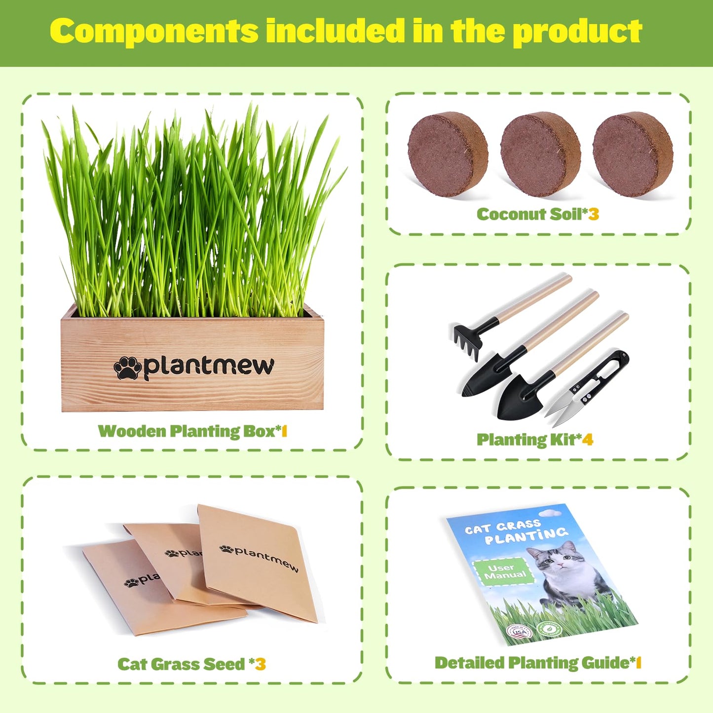 Cat Grass Kit for Indoor Cats - 3 Pack with Cat Grass Seeds, Nutrient Soil & Planter Pots | Complete Growing Set for Fresh Pet Grass (Non-GMO Wheat Grass)