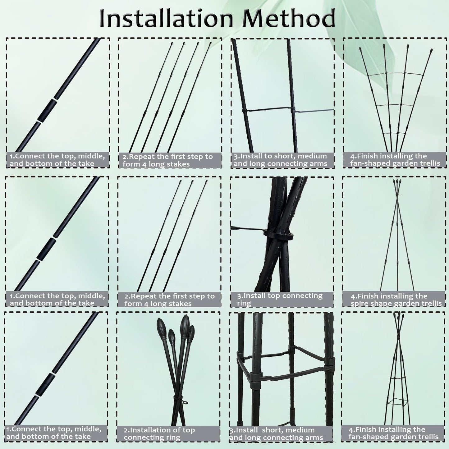 Garden Trellis for Climbing Plants, 2 in 1 Plant Trellis Rustproof Metal Pipe with Plastic Coated, 4Ft Plant Support for Potted Plant Outdoor Indoor, Plant Cages & Supports for Vines,1Pack