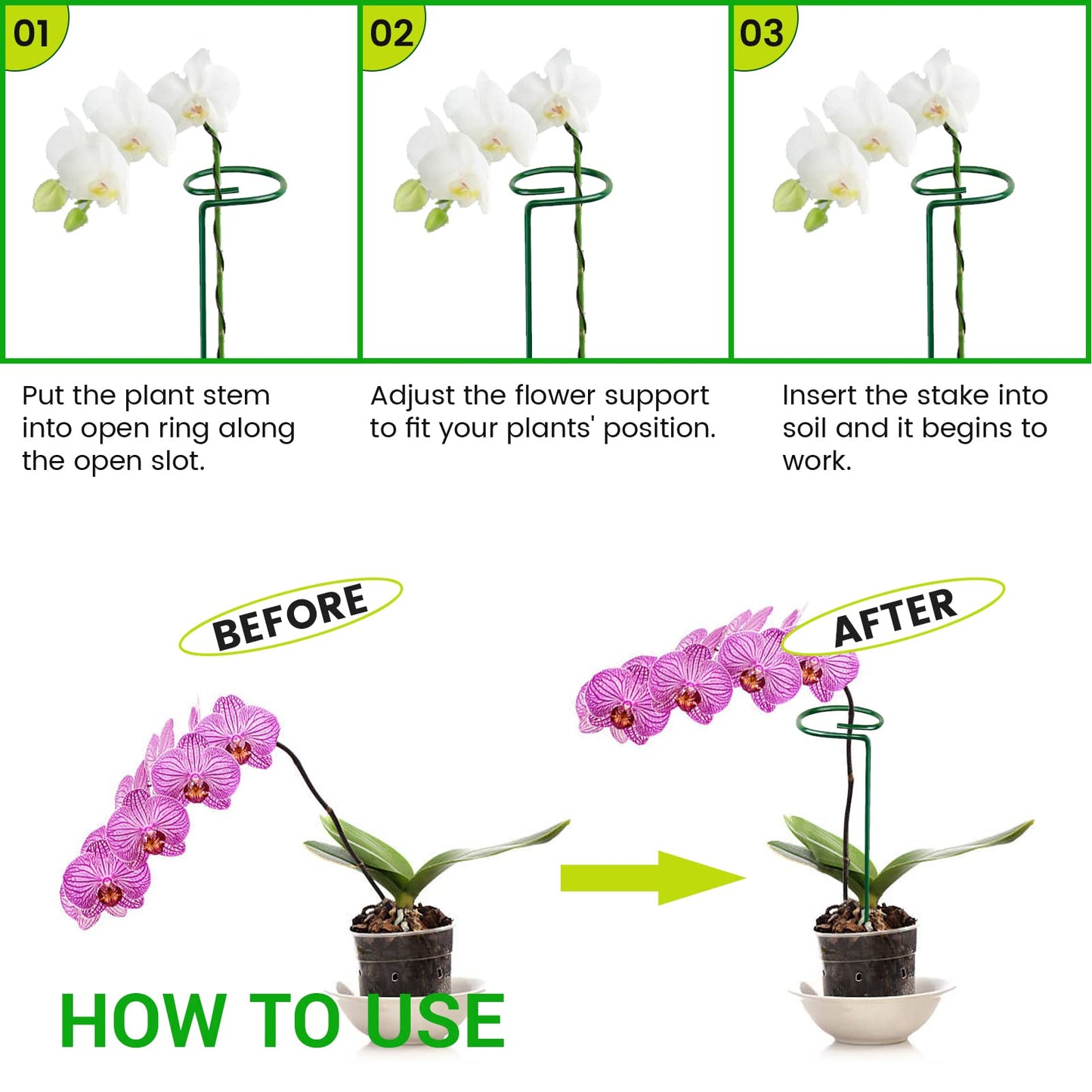 HOMEANING 10PCS Plant Support Stakes for Flowers, Garden Metal Single Stem Plant Support, Garden Flower Support for Indoor Plants Tomatoes, Amaryllis, Orchid, Peony, Lily, Rose -15.9Inch