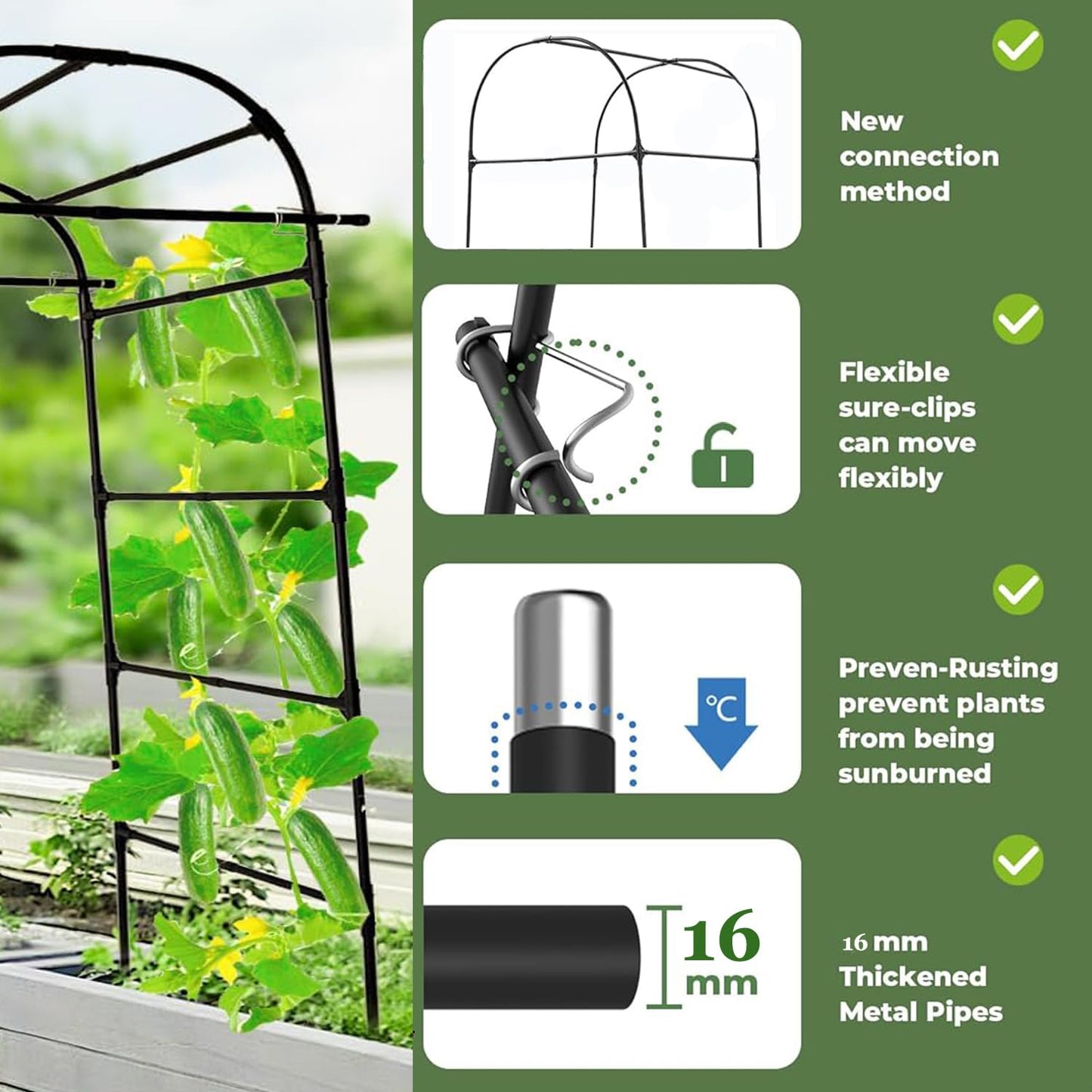 Garden Arch Trellis for Climbing Plants Outdoor 6.7 ft Height Large Tunnel Trellis Support for Vegetables Plant Cucumber Trellis for Garden Raised Bed, Black