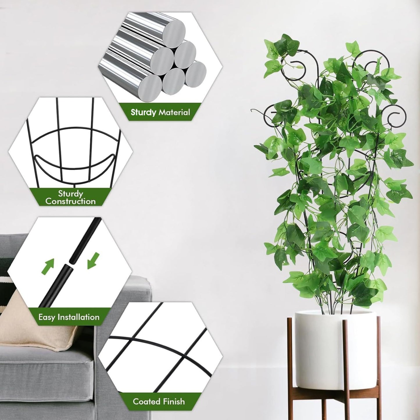 Stackable Metal Plant Trellis, 2Pcs Trellis for Climbing Plants Indoor, Adjustable Height Plant Support for Potted Climbing Plants (32.7 Inch Tall)