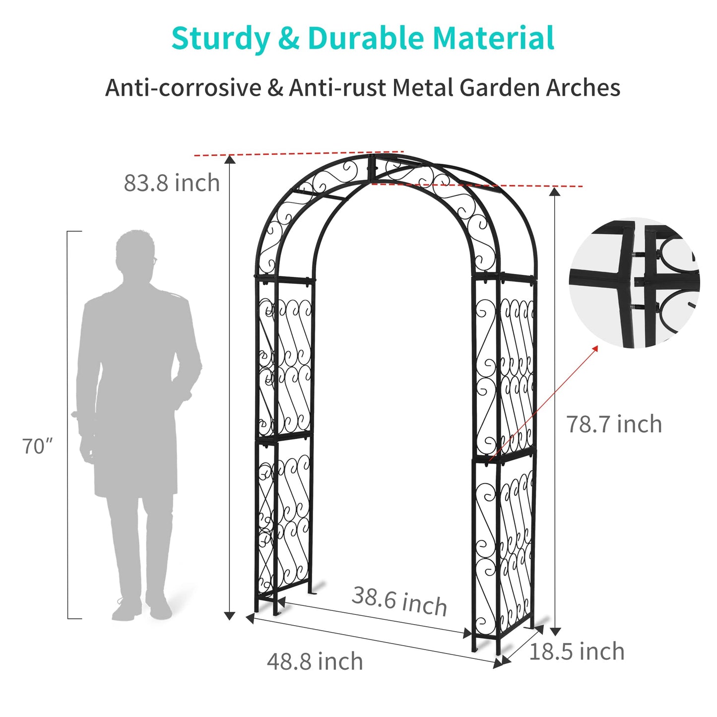 Flohover 48.8" W x 83.8" H Garden Arch, Black Sturdy Metal Iron Arbor, Courtyard Cast Trellis for Various Climbing Plant, Outdoor European-Style Archway Wedding Ceremony Party