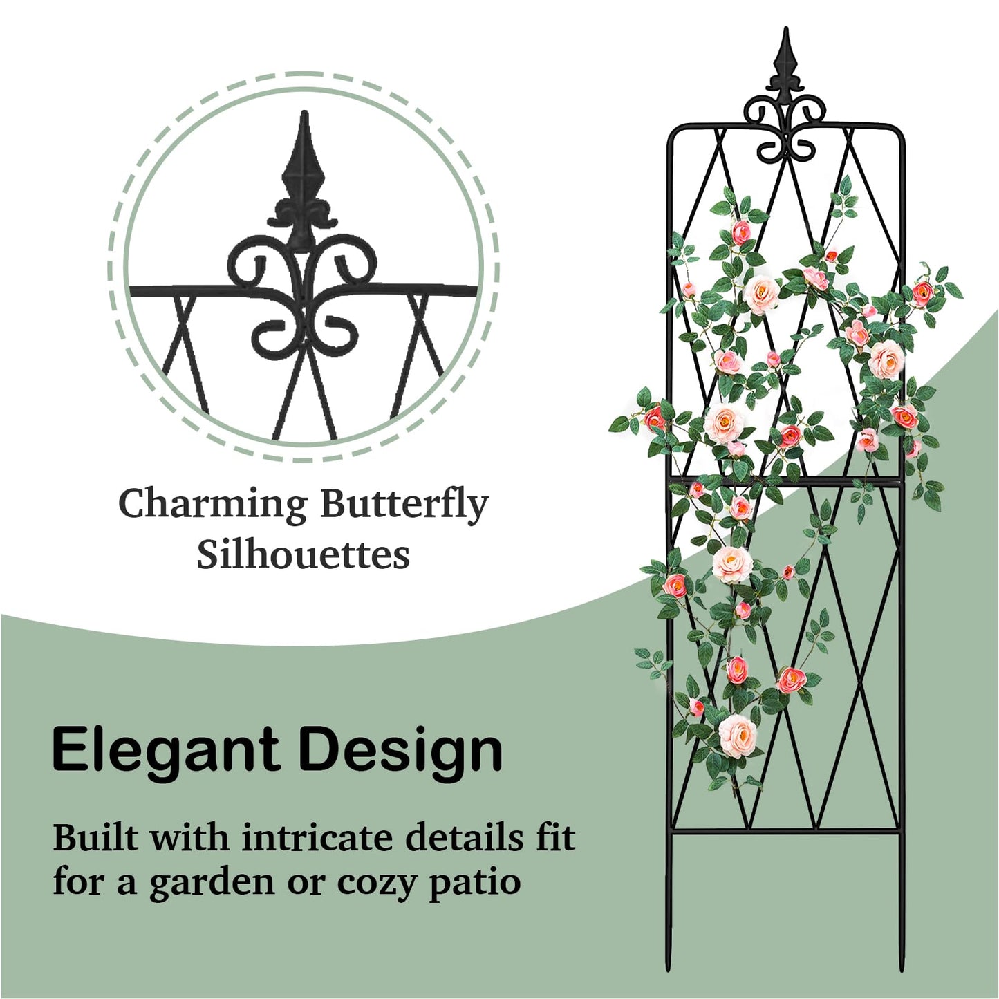 Garden Trellis for Climbing Plants Outdoor, 70"X18" Metal Trellises, Decorative Garden Fencing Flower Trellis with Durable Powder Coating for Vines Plant Rose, Vegetable Support, Black (2, Pattern-A)