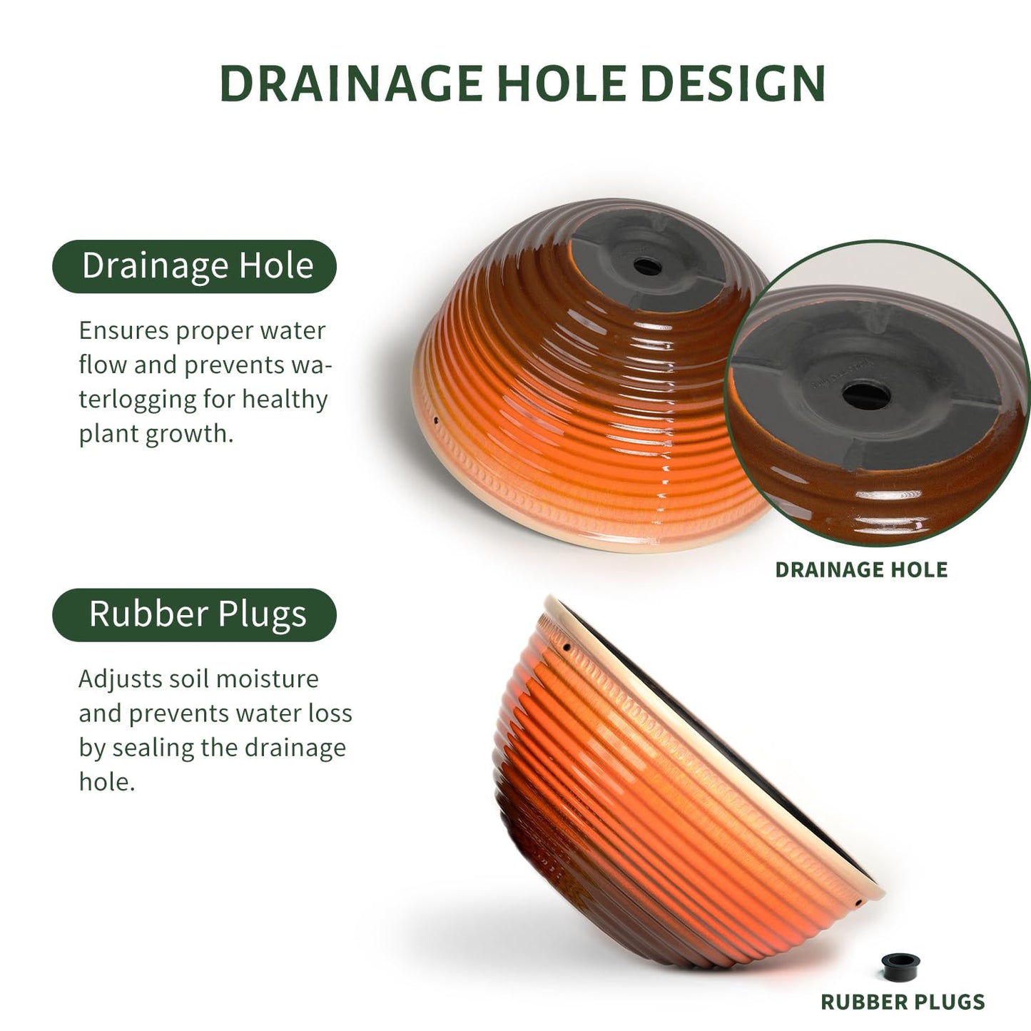 Vanslogreen 2 Pack Hanging Planters for Indoor Outdoor Plants, 10 Inch Hanging Planter with Drainage Hole & Plug Glazed Hanging Baskets Flower Pots for Garden Home, Orange