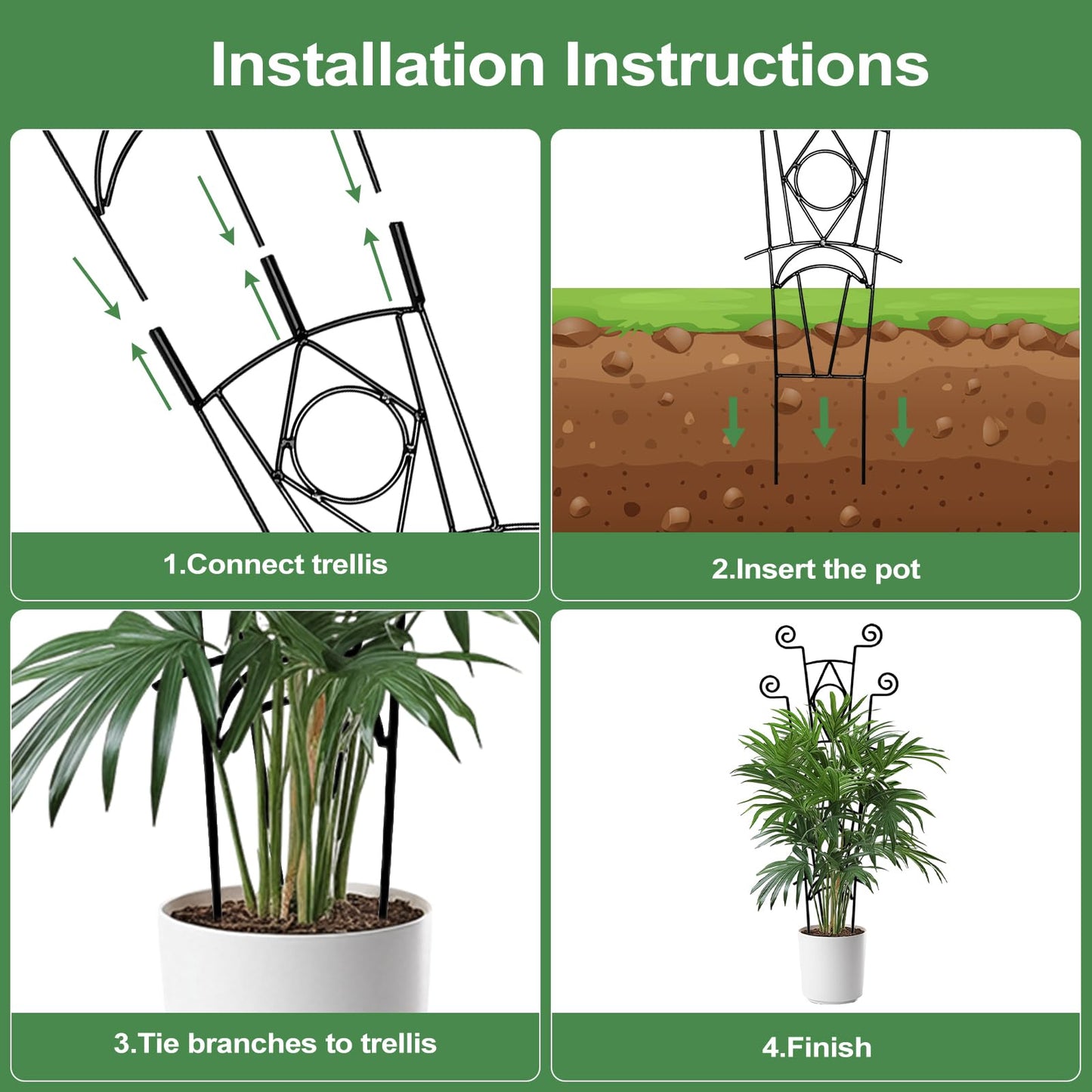 Yhtpouqe Indoor Plant Trellis for Climbing Plants 2 Pack Small Garden Metal Support for Potted Plants Flowers Houseplants for Outdoor