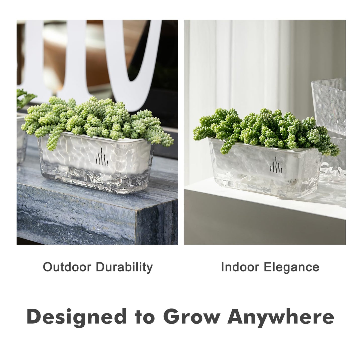 Self Watering Pots for Indoor Plans, 4 Packs Window Boxes Planters Rectangle Self Watering Planter 11 in Rectangular Clear Plant Pots Long Herb Windowsill Planter Flower Box Succulent Planters