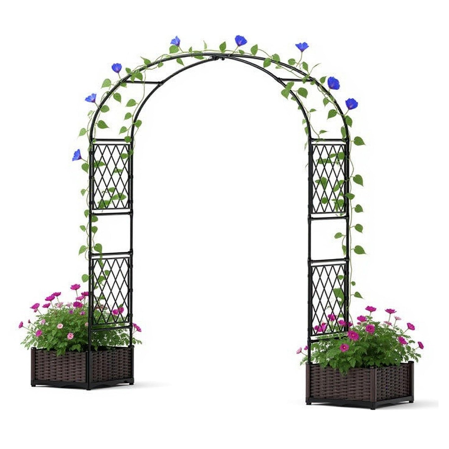 90.5" Garden Arbor with 2 Planter Boxes | PE-Coated Metal Arch Trellis for Climbing Plants, Rust-Resistant Wedding Archway & Decorative Lawn, Backyard Yard Frame | Weatherproof & Easy Assembly