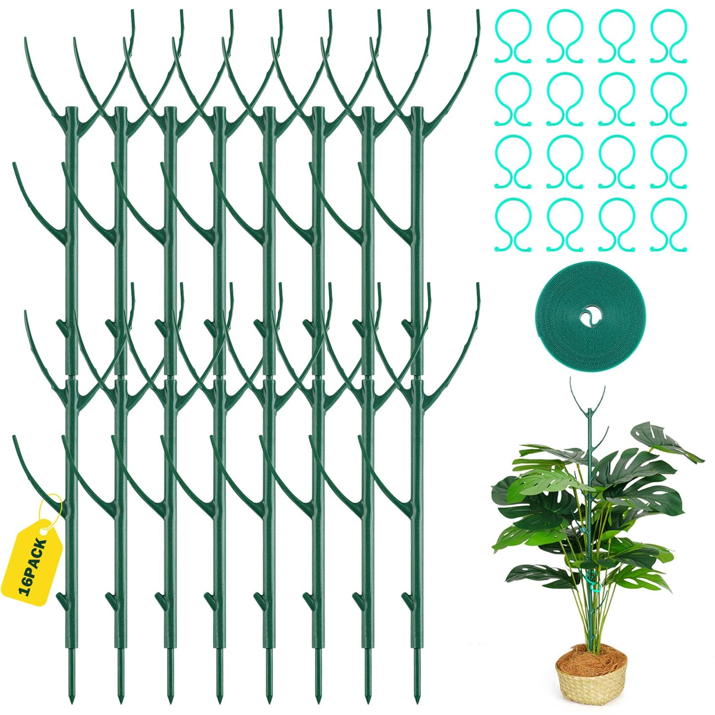16Pack Stackable Plant Support Stakes,Monstera Plant Support for Indoor Outdoor,Durable Trellis Garden Stakes for Climbing and Potted Plants Pothos, Philodendron Accessories