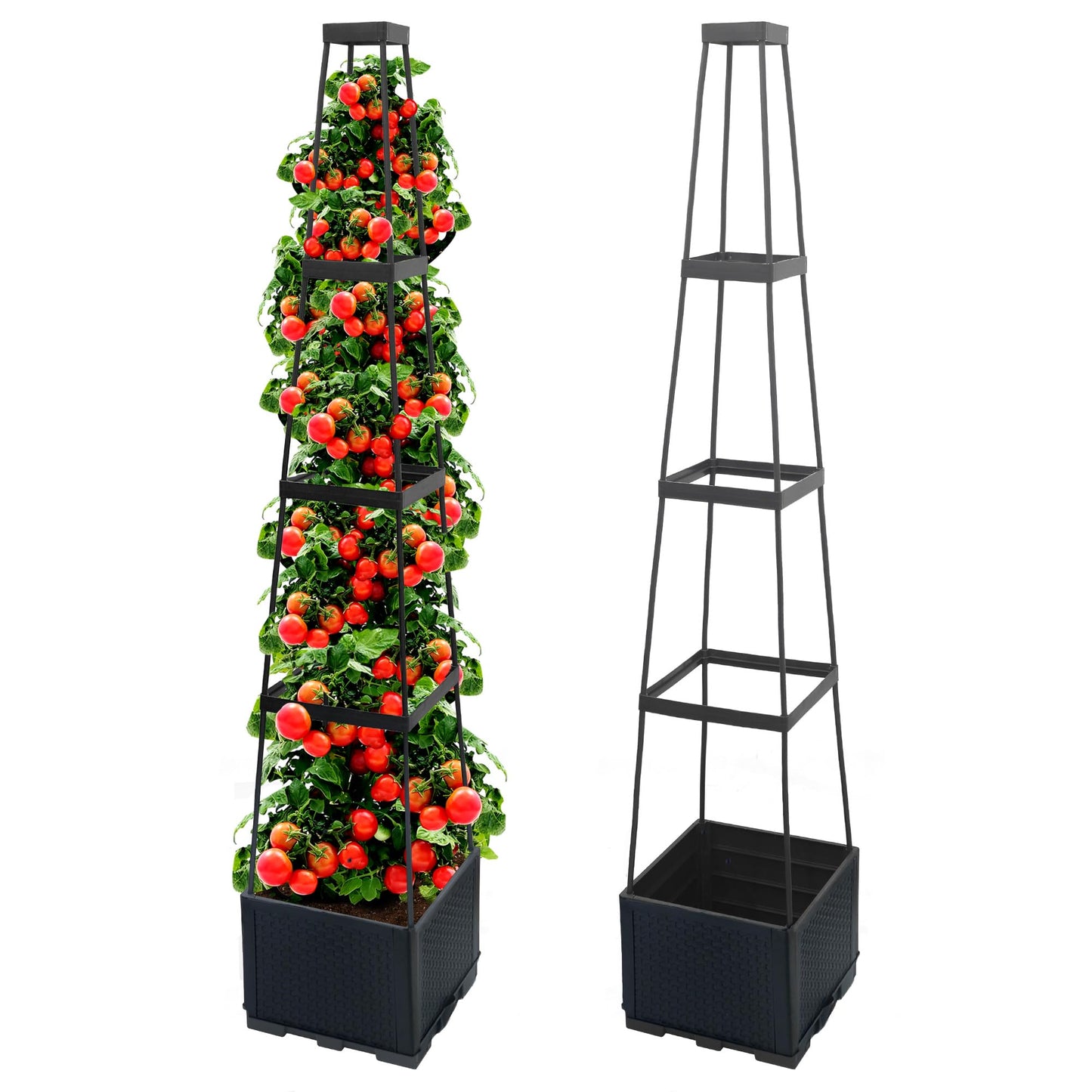 Biotolot 2 Packs Raised Garden Bed Tomato Planter Box with Trellis,56.8" Self-Watering Tomato Cage with Trapezoidal Trellis for Climbing Plants Flowers Vegetables Vine in Patio Garden Indoor Outdoor