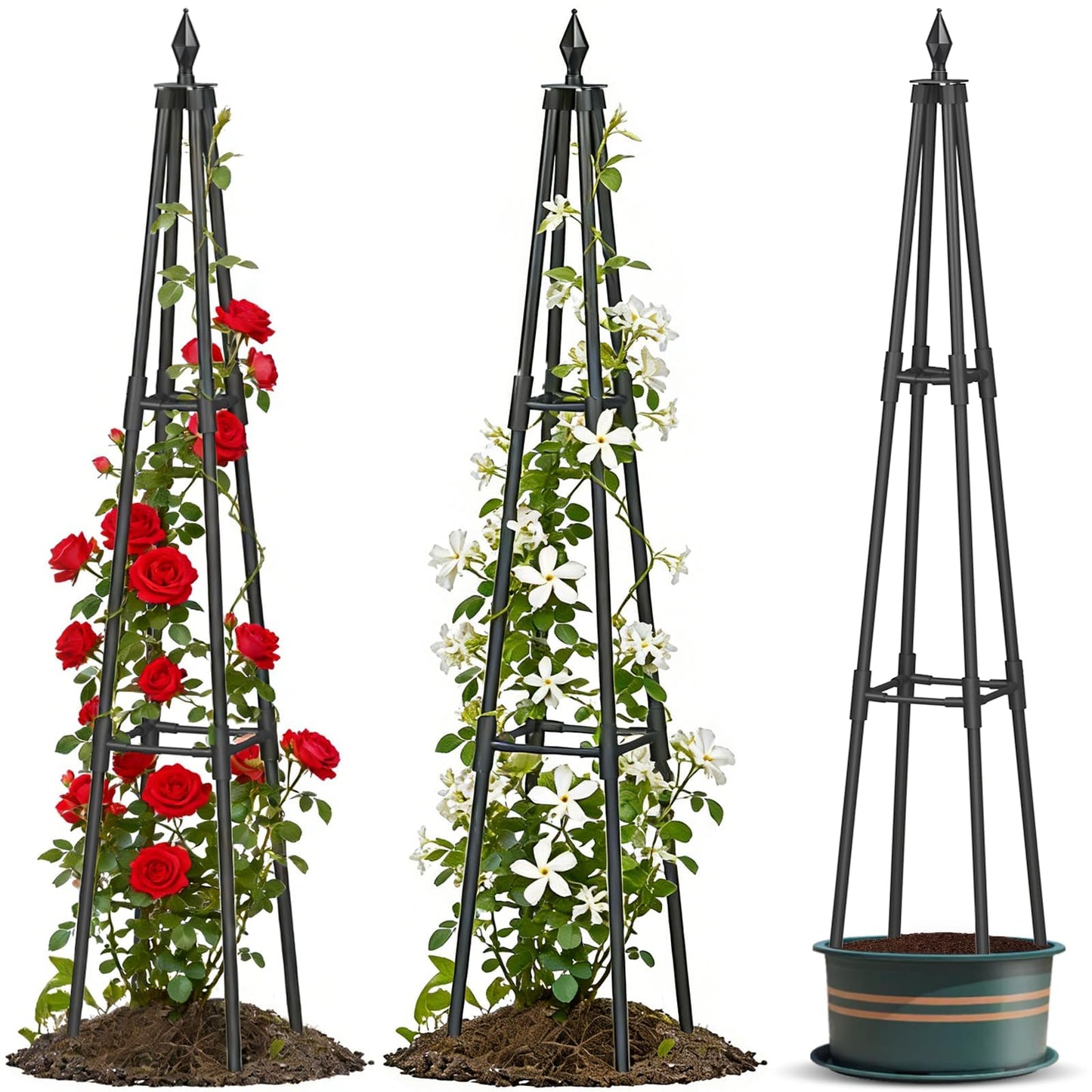 Obelisk Trellis for Climbing Plants, 4 FT Garden Trellises with 16mm Thickened Plastic-Coated Metal Pipes, Trellis for Climbing Potted Plant Vine Flower Rose Vegetable Tomato Cucumber Outdoor Indoor