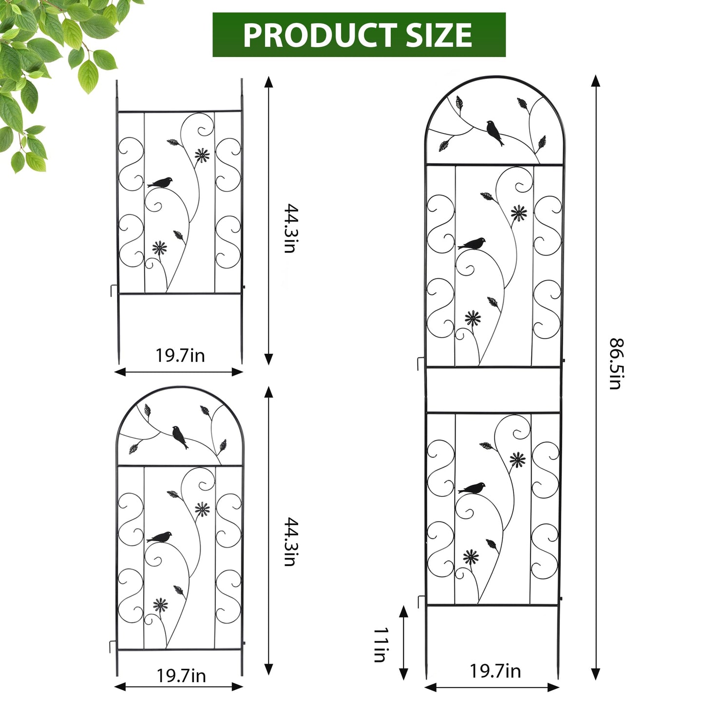 Metal Garden Trellis for Climbing Plants, 86.5" x 19.7" Metal Plant Trellis Outdoor, Black Iron Garden Trellis, Clematis Rrellis Outdoor, Arched Decoration Suitable for courtyards, lawns, Gard